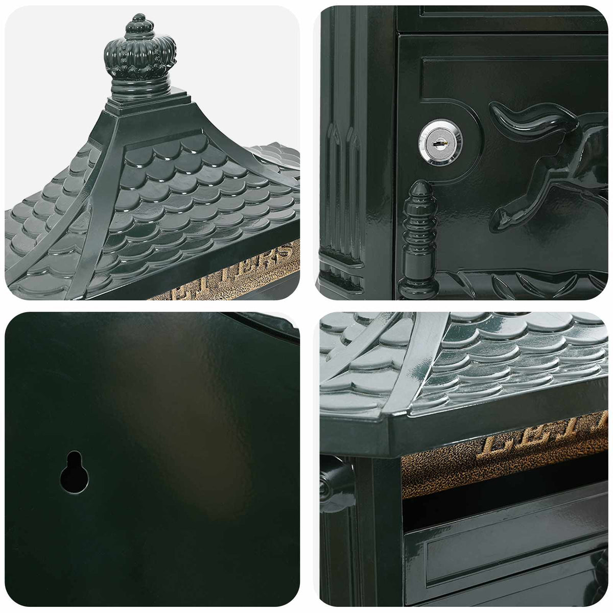 Wall Mounted Mailbox Green 40.5 x 16 x 45 cm Cast Aluminum