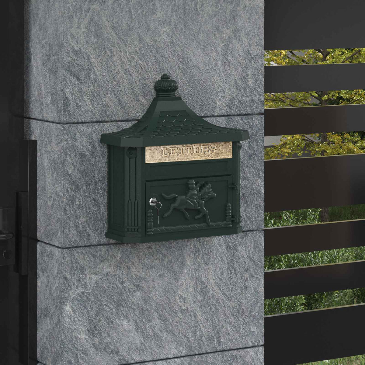 Wall Mounted Mailbox Green 40.5 x 16 x 45 cm Cast Aluminum
