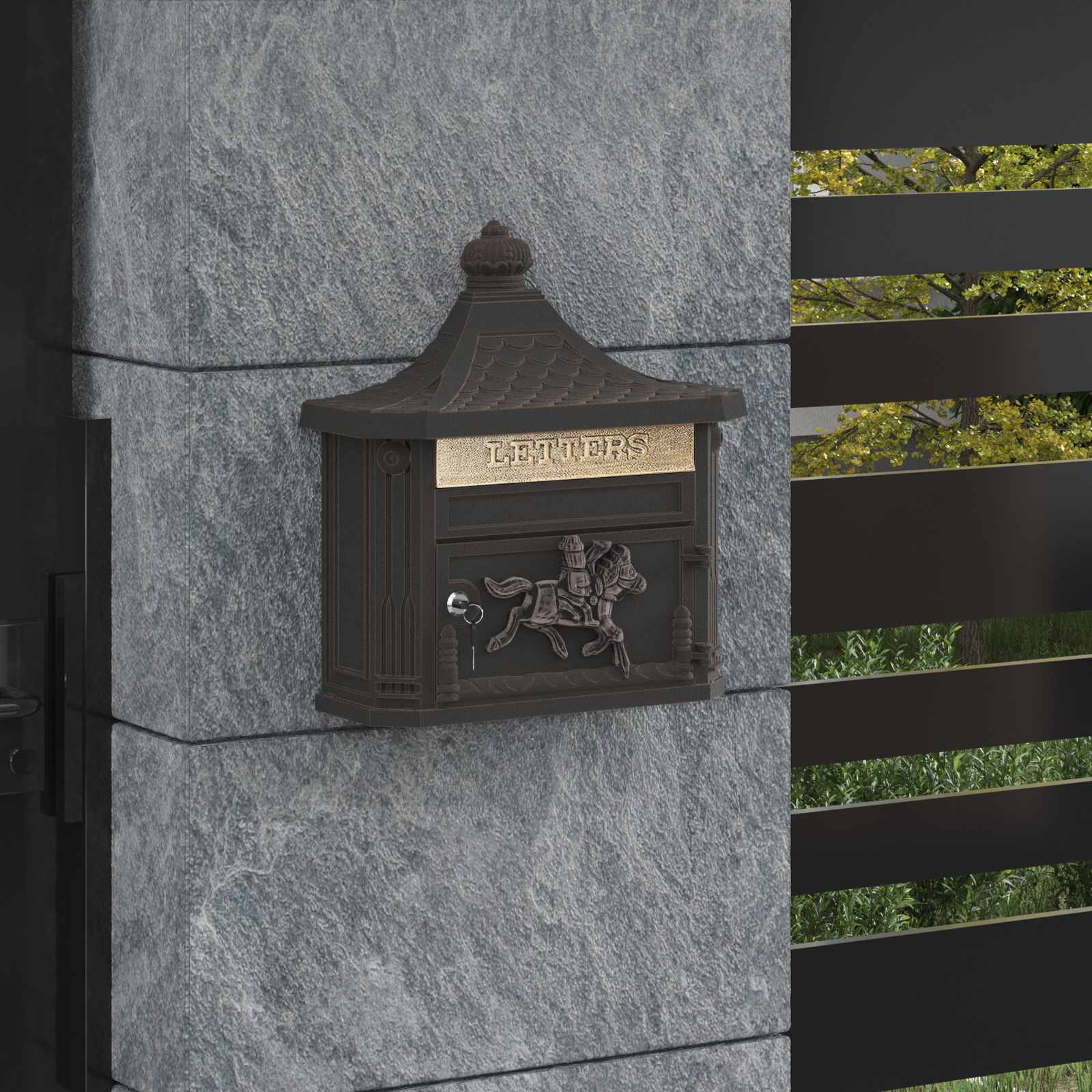 Wall Mounted Mailbox Bronze 40.5 x 16 x 45 cm Cast Aluminum