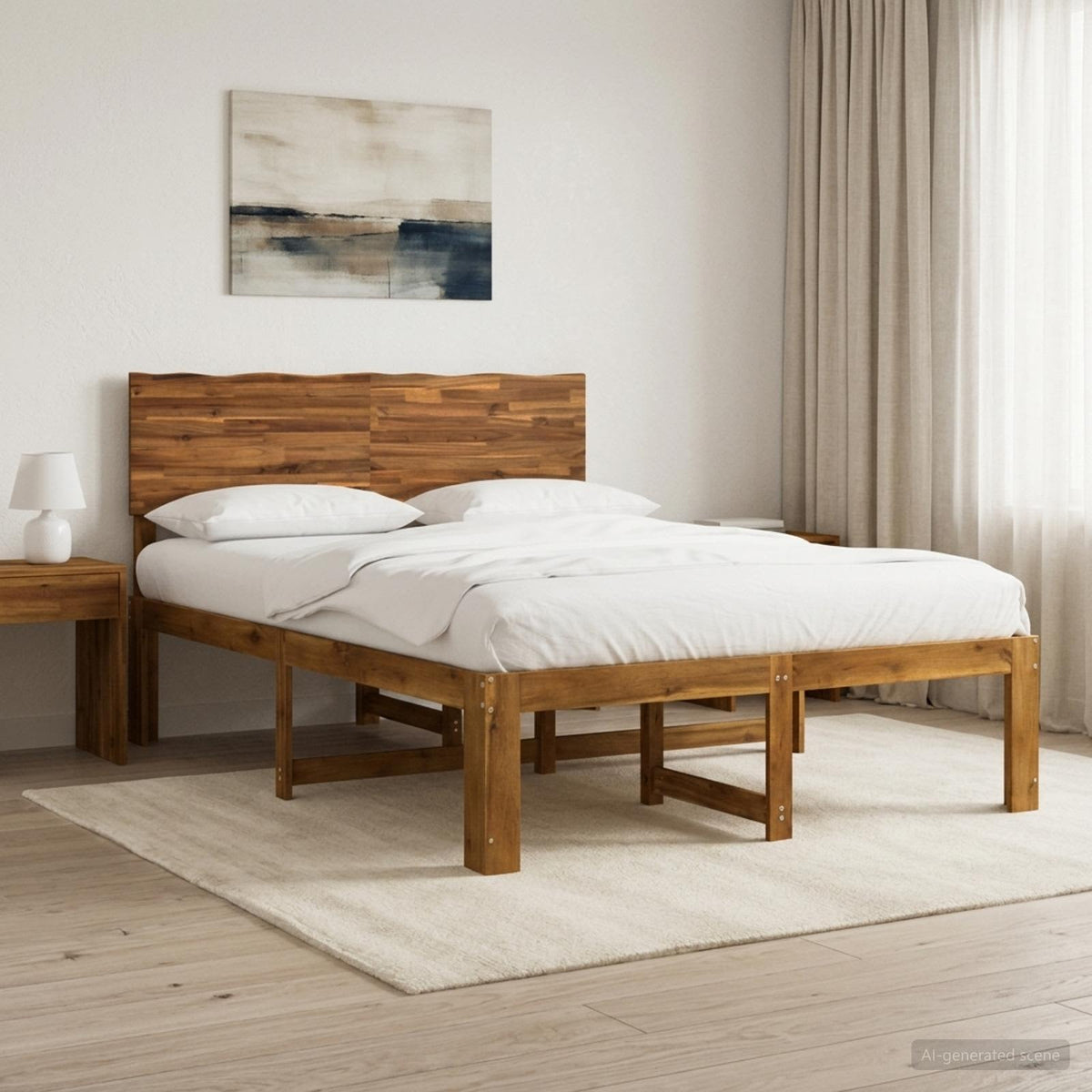 Double bed frame with headboard ROSTOCK Natural 135 x 190 cm
