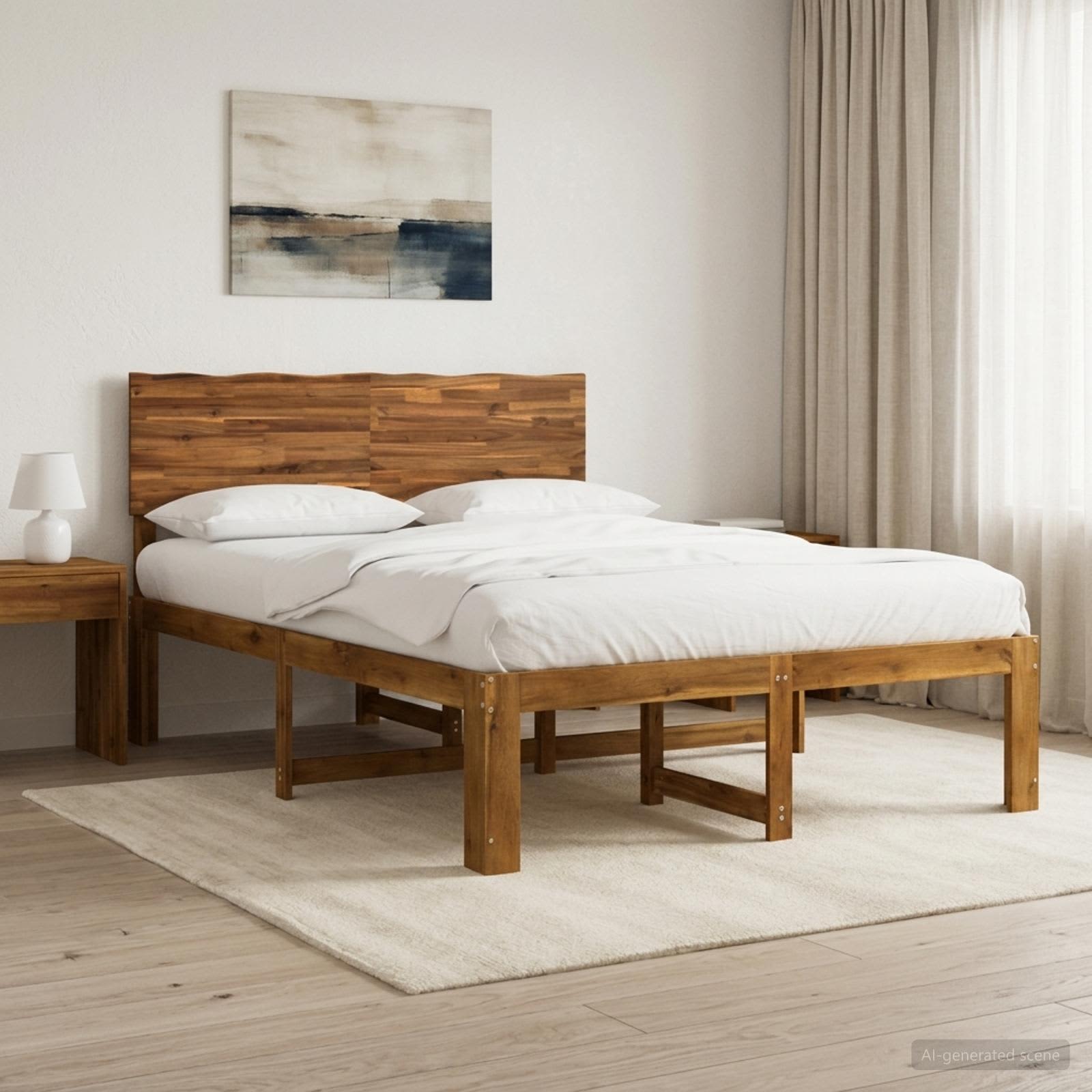 Double bed frame with headboard ROSTOCK Natural 135 x 190 cm