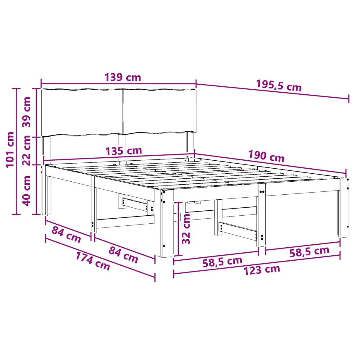 Double bed frame with headboard ROSTOCK Natural 135 x 190 cm