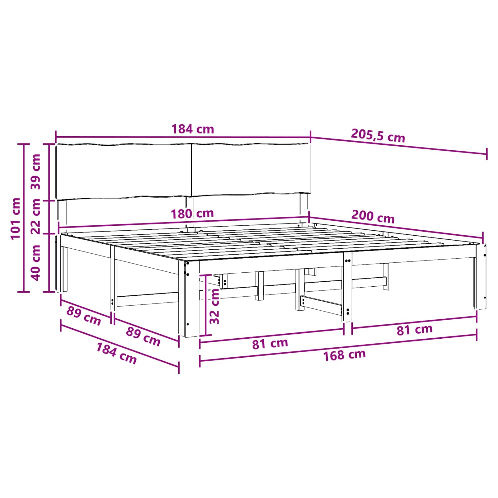 Double bed frame with headboard ROSTOCK Natural 180 x 200 cm
