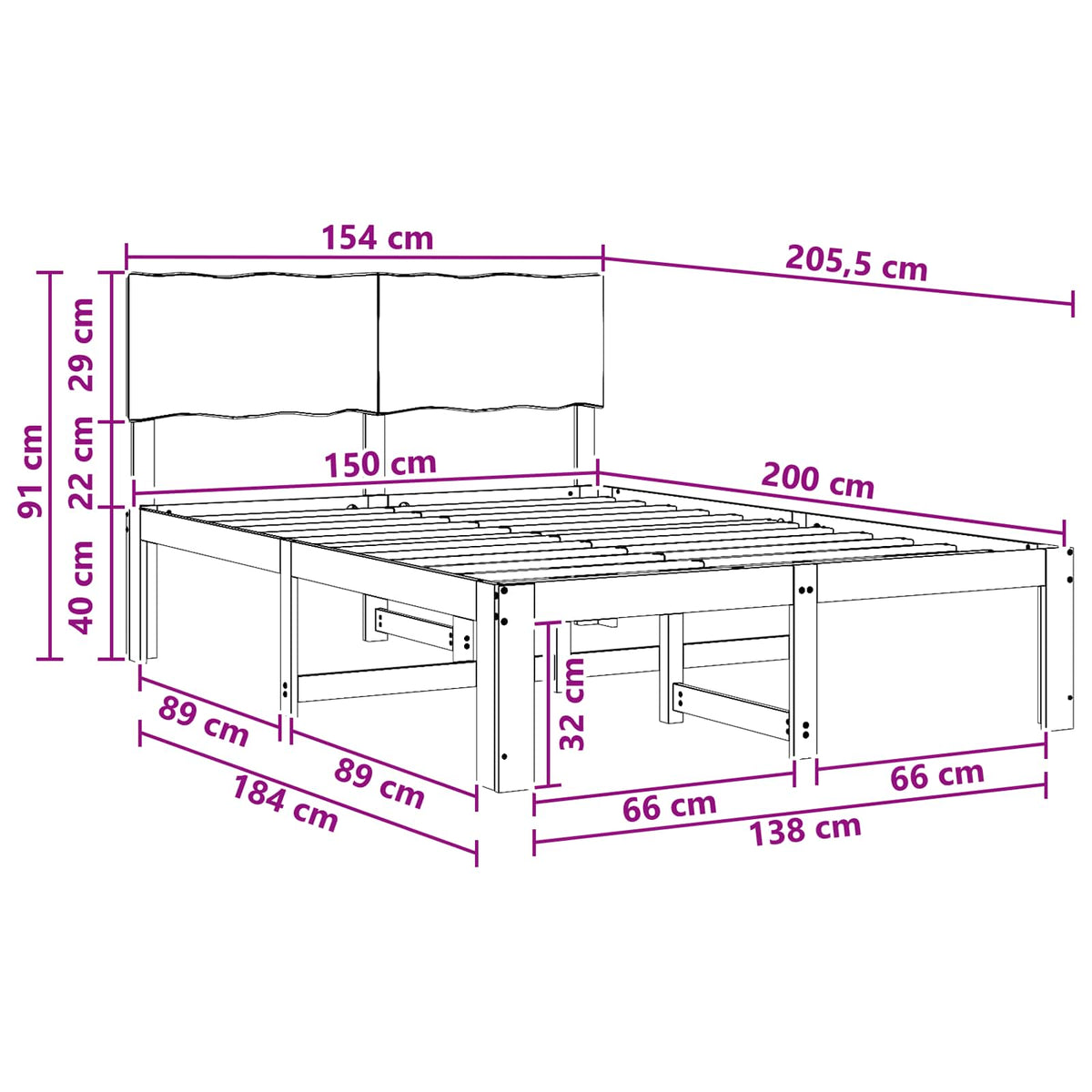 Double bed frame with headboard ROSTOCK Natural 150 x 200 cm