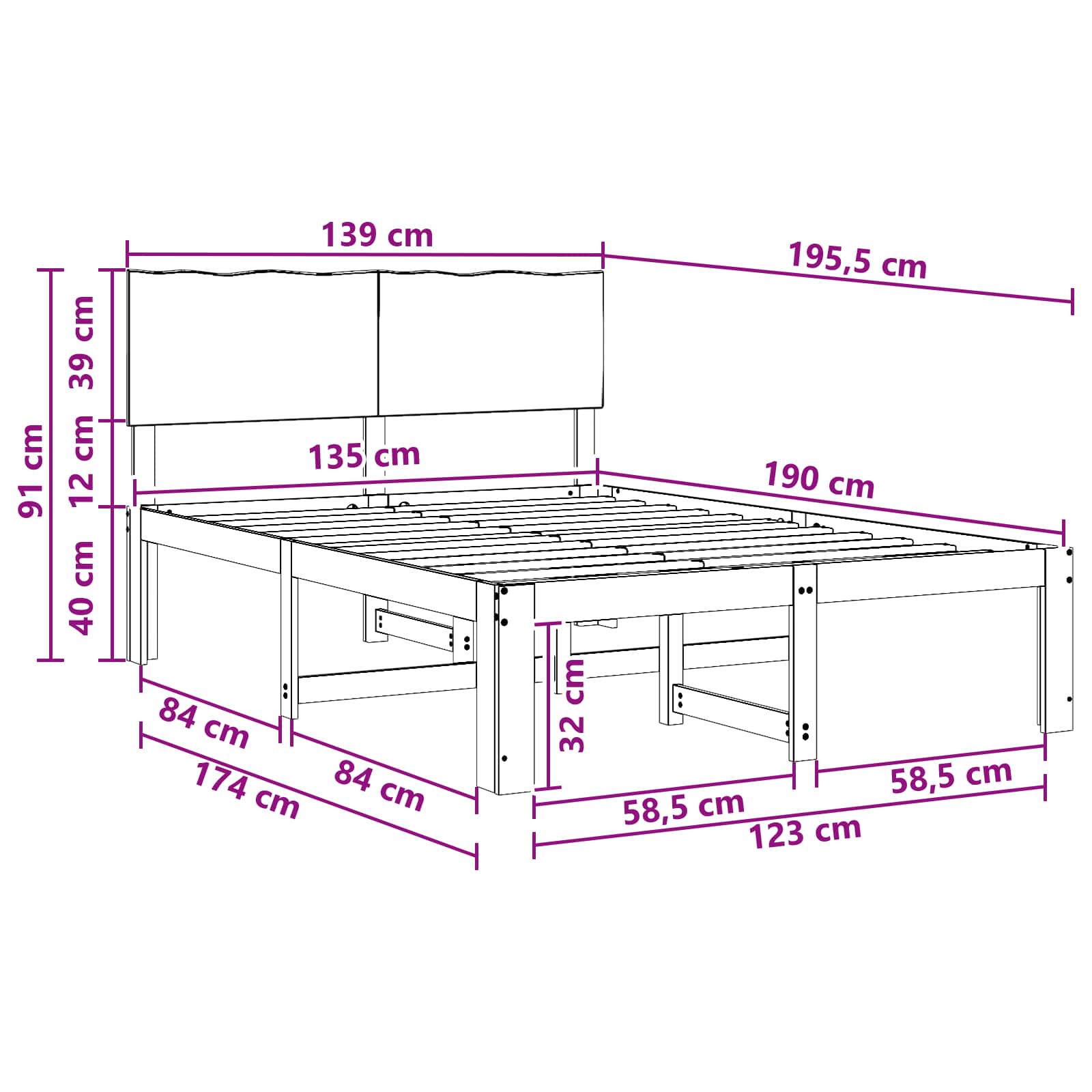 Double bed frame with headboard ROSTOCK Natural 135 x 190 cm