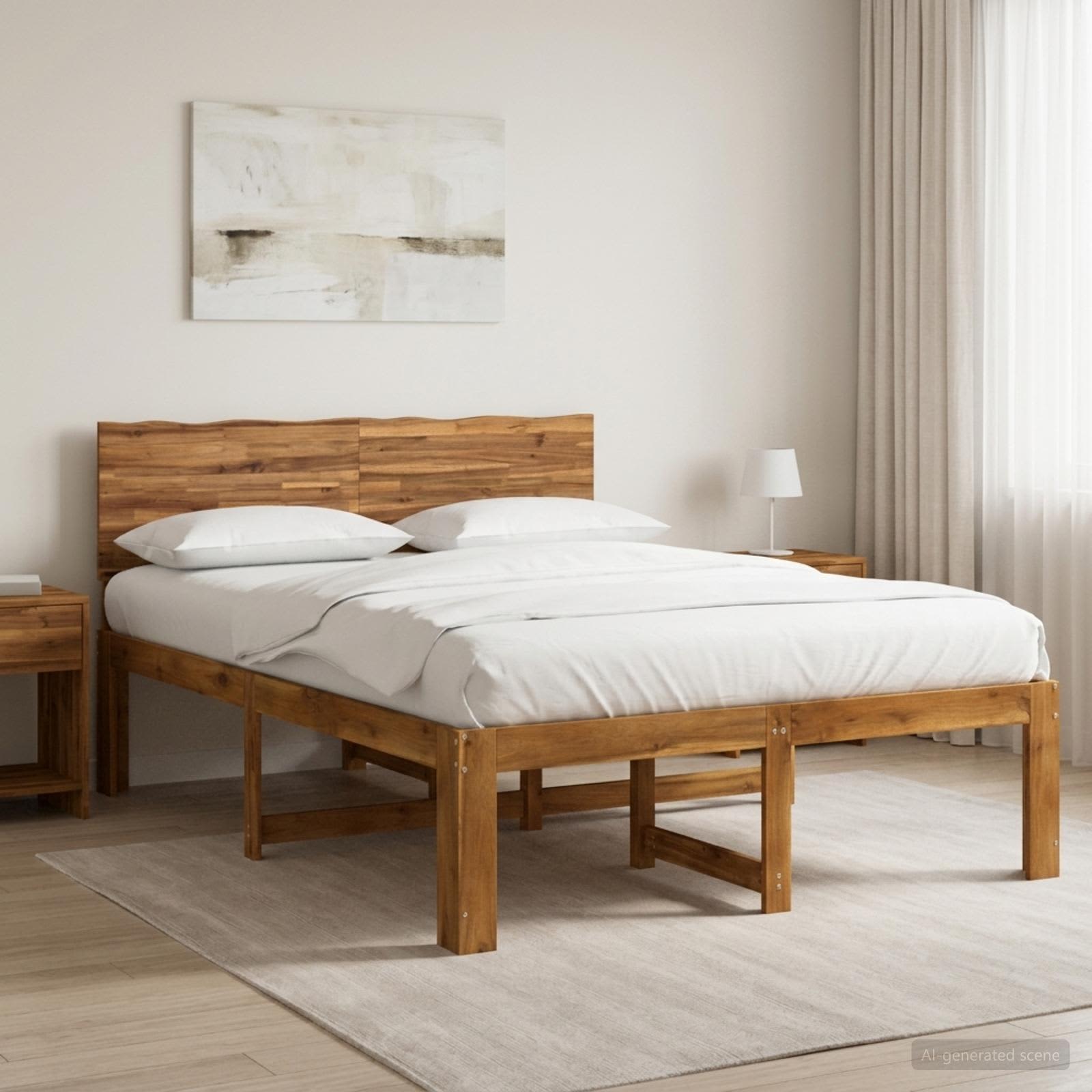 Double bed frame with headboard ROSTOCK Natural 150 x 200 cm