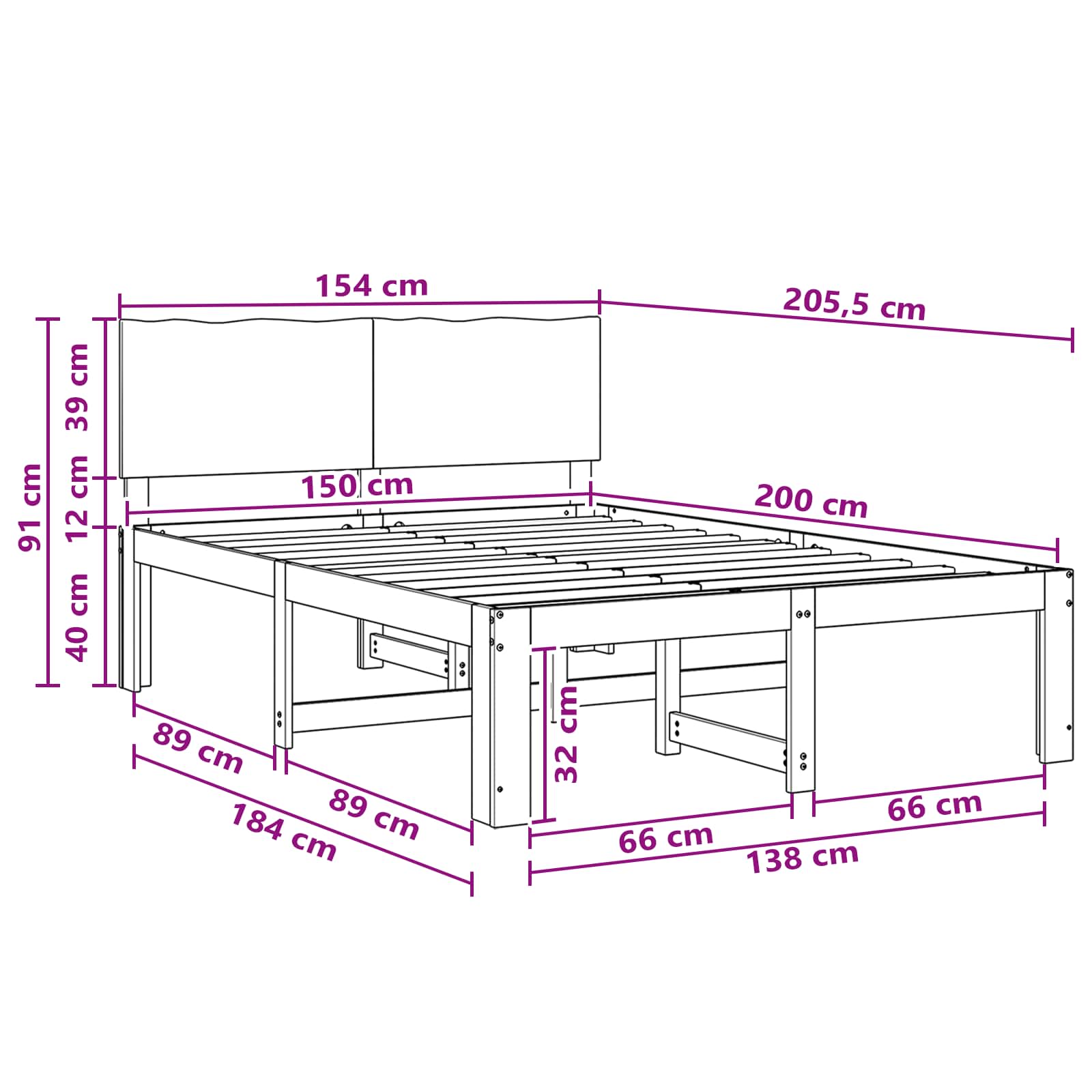 Double bed frame with headboard ROSTOCK Natural 150 x 200 cm