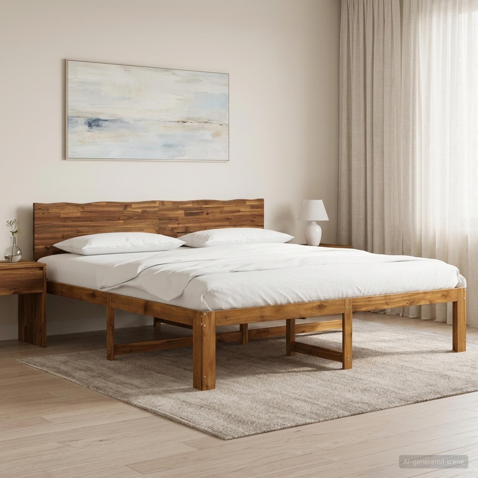 Double bed frame with headboard ROSTOCK Natural 180 x 200 cm