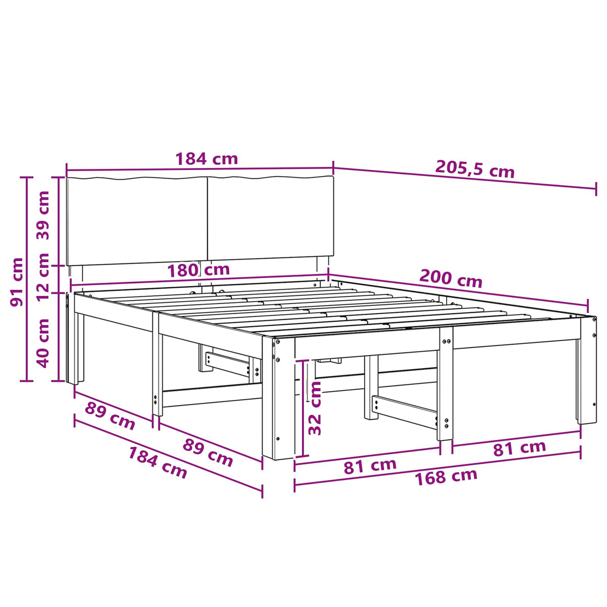 Double bed frame with headboard ROSTOCK Natural 180 x 200 cm