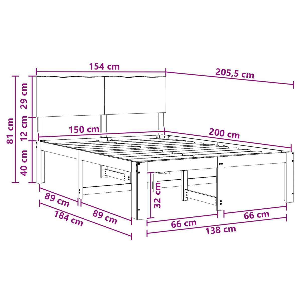 Double bed frame with headboard ROSTOCK Natural 150 x 200 cm