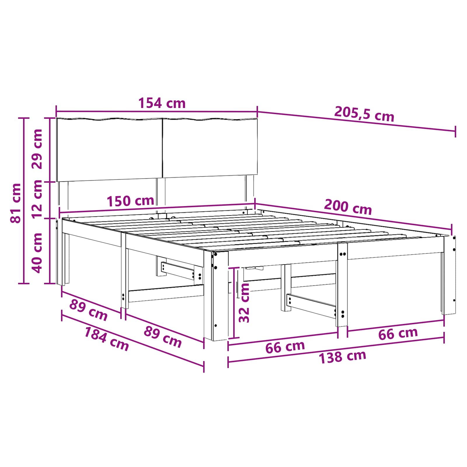 Double bed frame with headboard ROSTOCK Natural 150 x 200 cm
