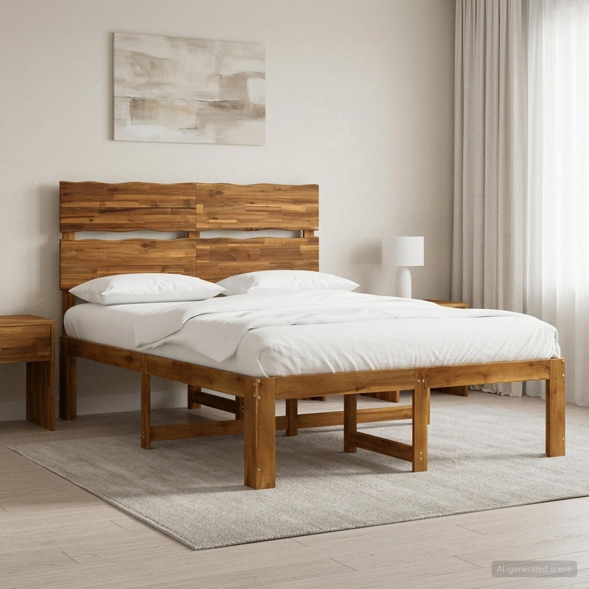 Double bed frame with headboard ROSTOCK Natural 135 x 190 cm