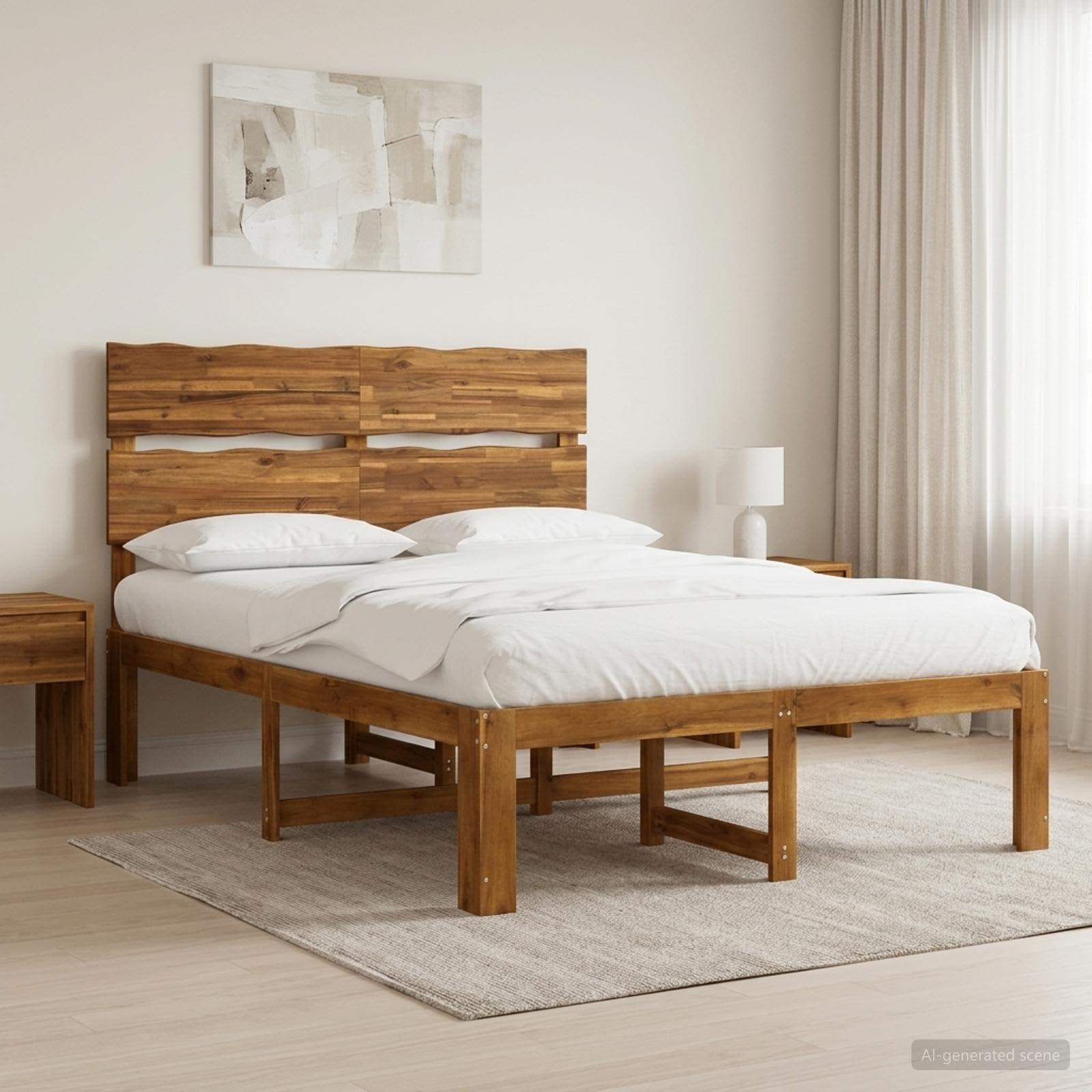 Double bed frame with headboard ROSTOCK Natural 150 x 200 cm