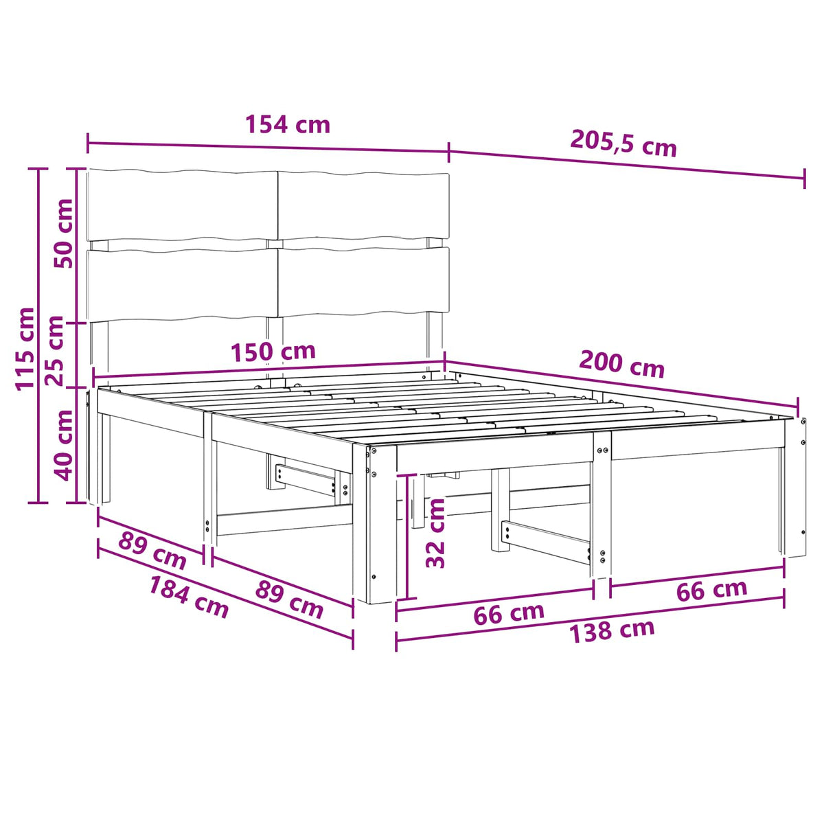 Double bed frame with headboard ROSTOCK Natural 150 x 200 cm