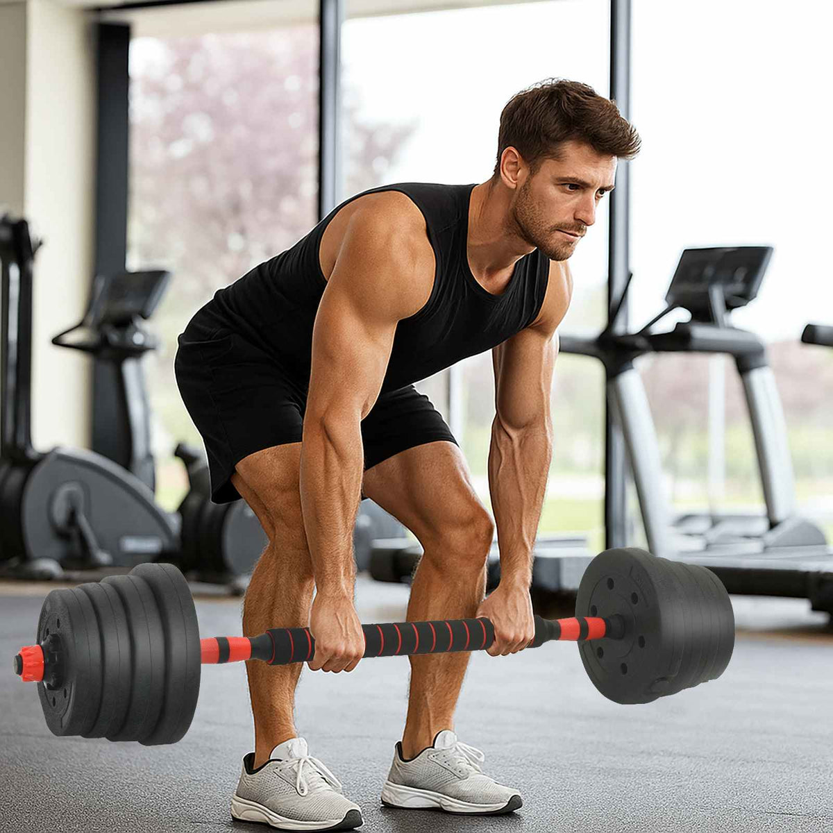 2-in-1 Dumbbell Barbell Set 30kg Black and Red