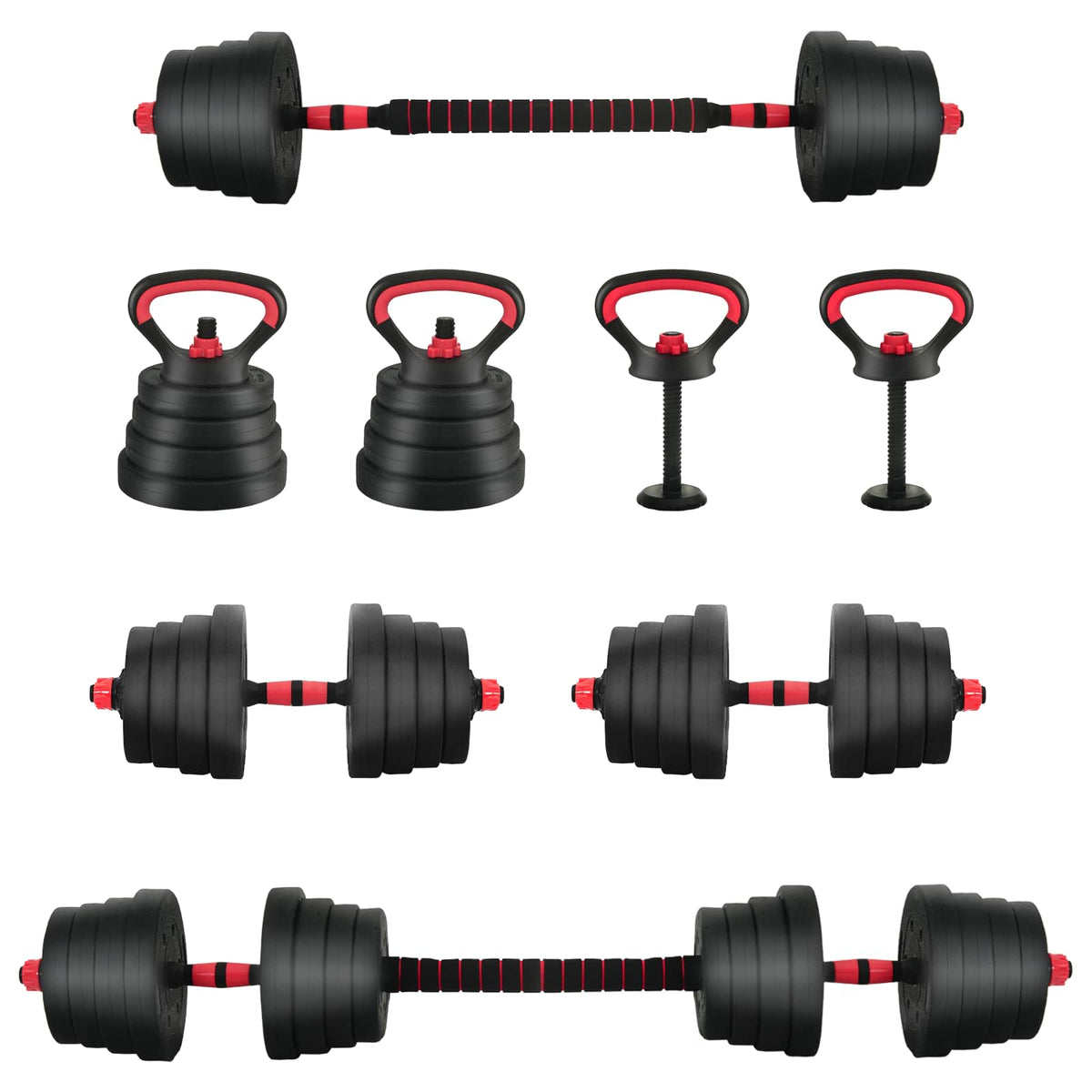 2-in-1 Dumbbell Barbell Set 30kg Black and Red