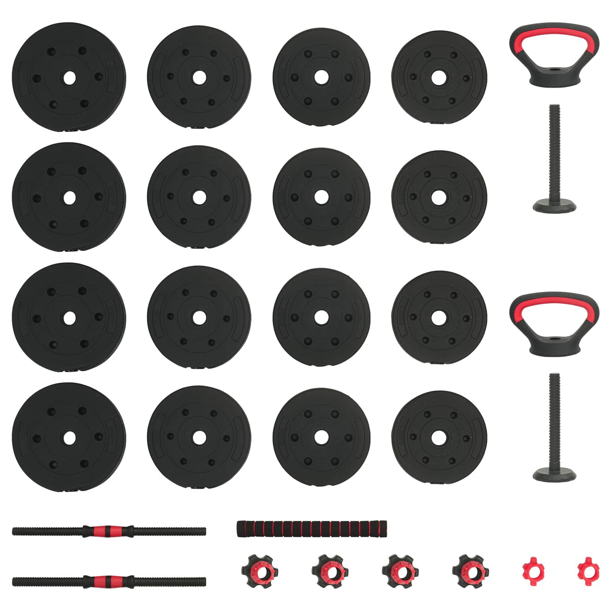 2-in-1 Dumbbell Barbell Set 30kg Black and Red