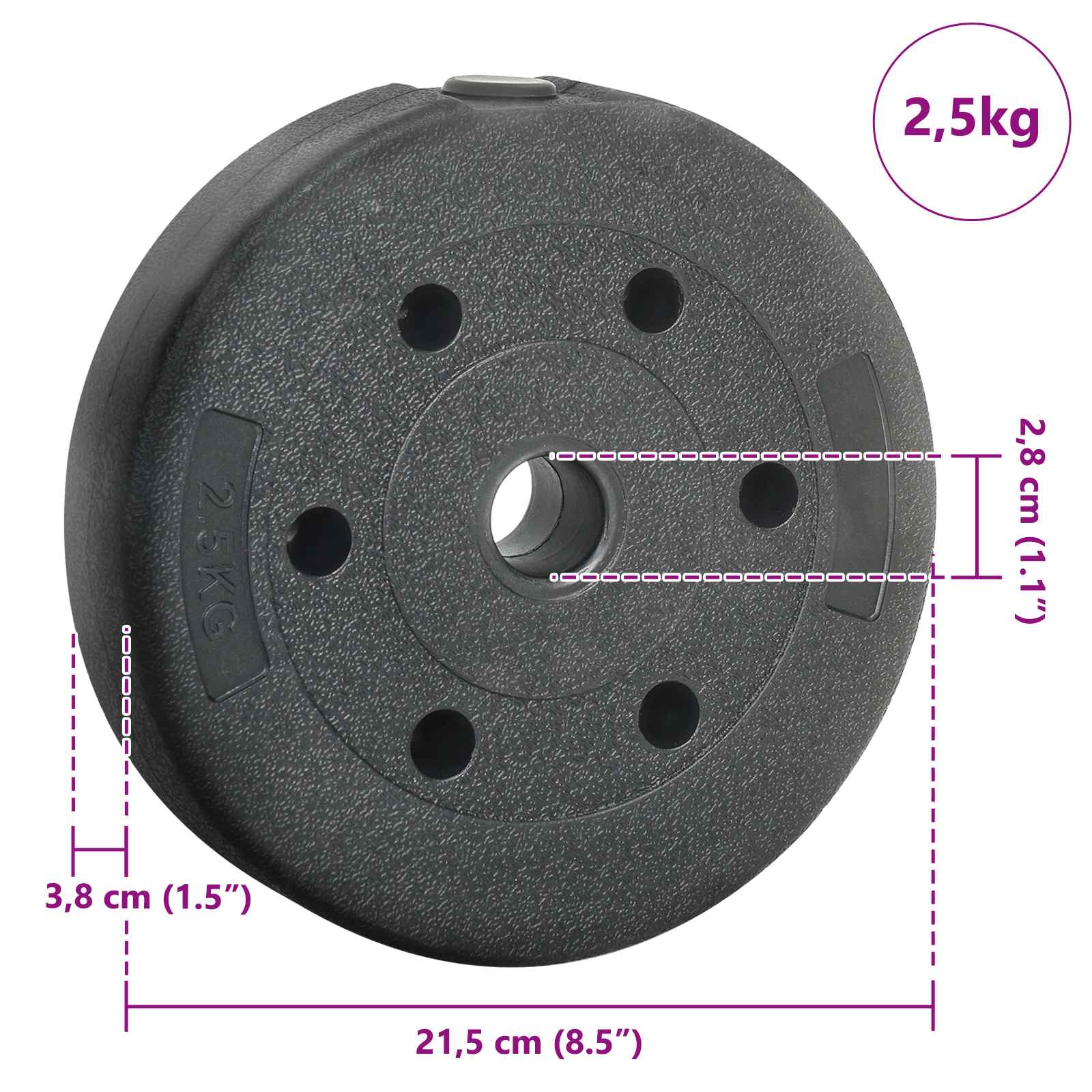Weight Plates 4 pcs Black Ø 21.5 x 3.8 cm Cement and Iron Sand