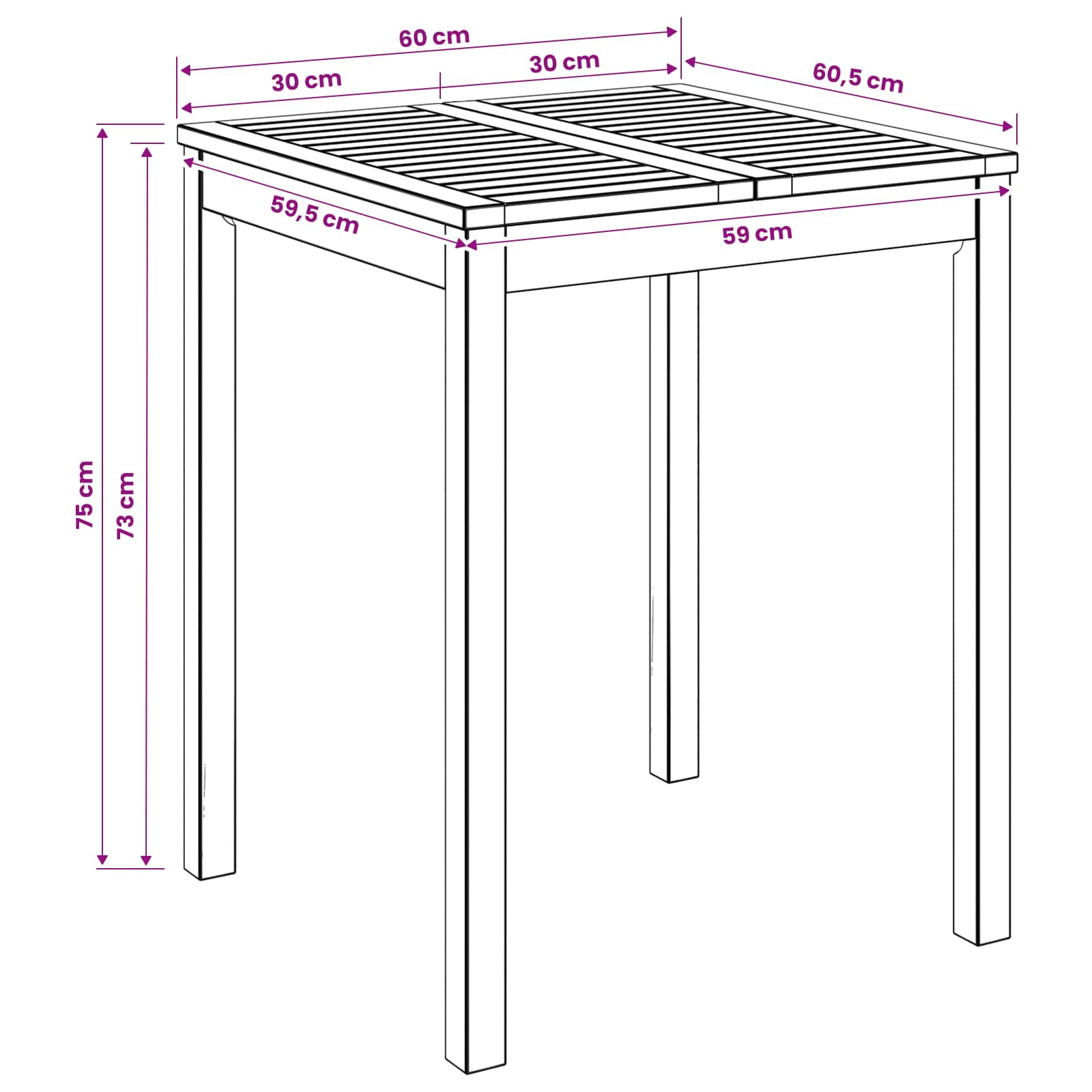 Garden Dinner Table Natural 60 x 60.5 x 75 cm Solid Acacia Wood