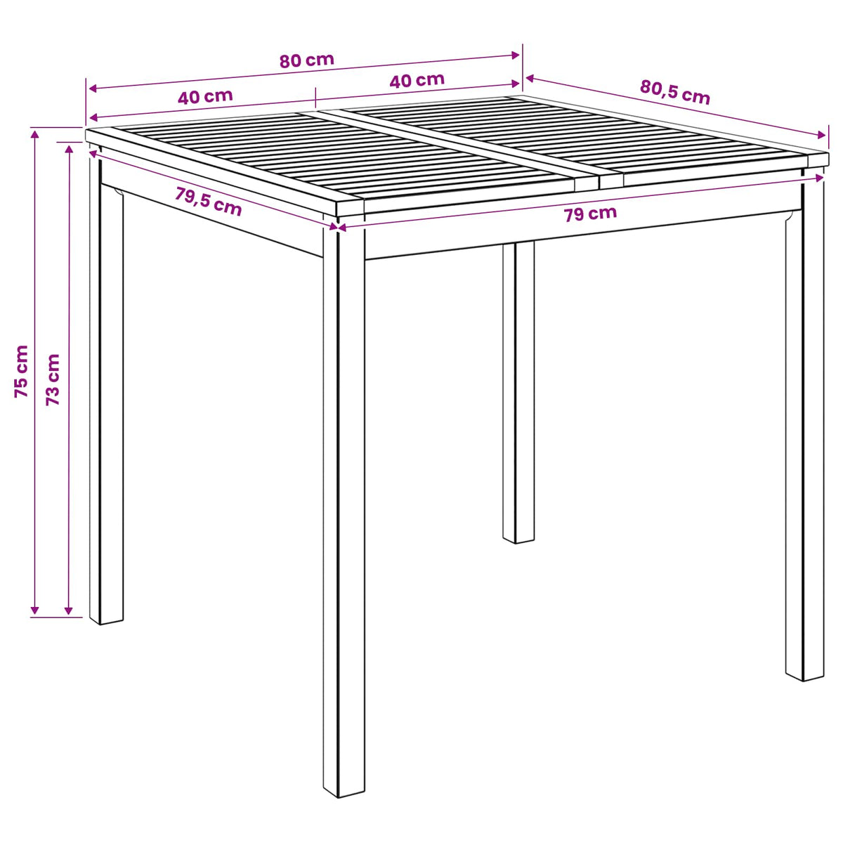 Garden Dinner Table Natural 80 x 80.5 x 75 cm Solid Acacia Wood