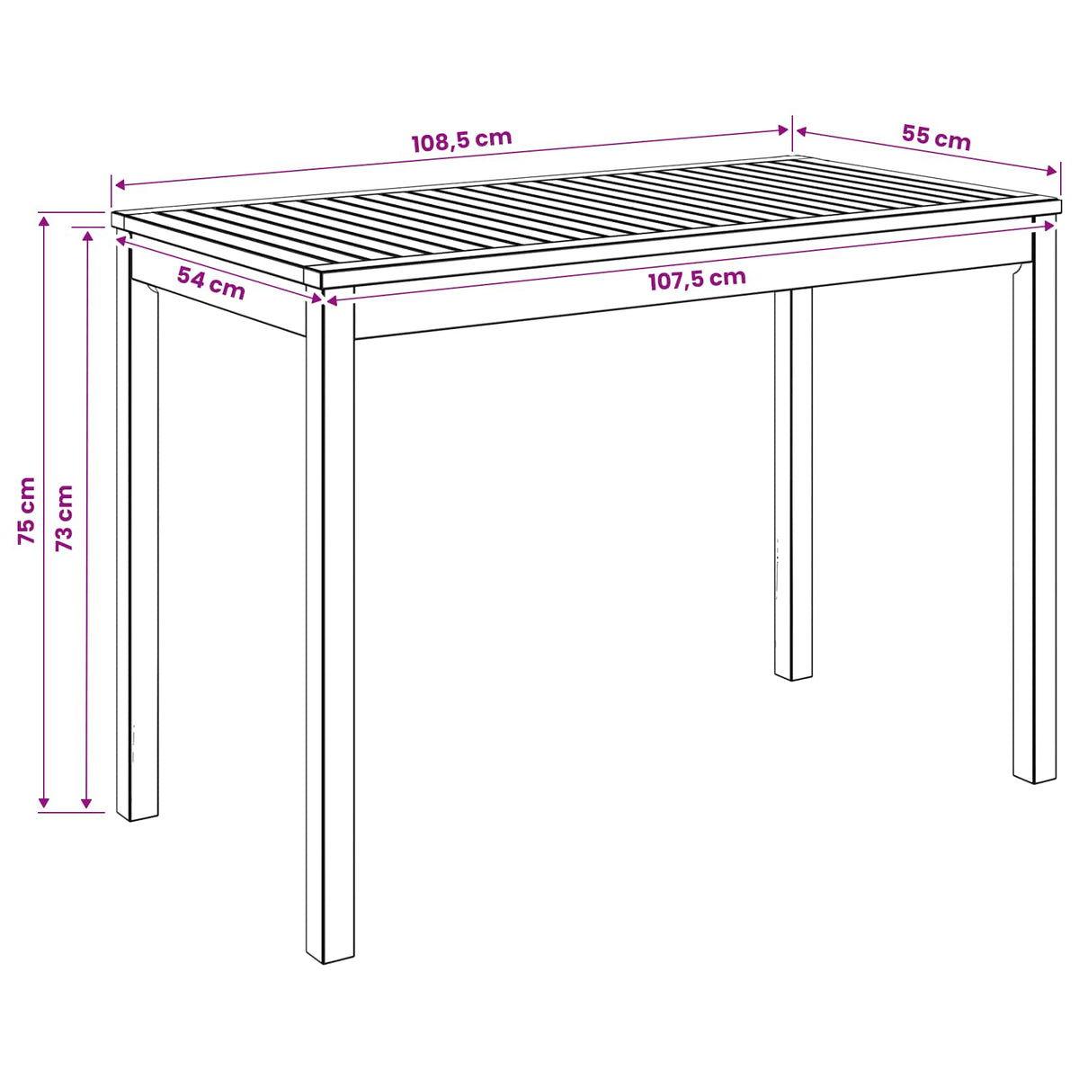 Garden Dinner Table Natural 108.5 x 55 x 75 cm