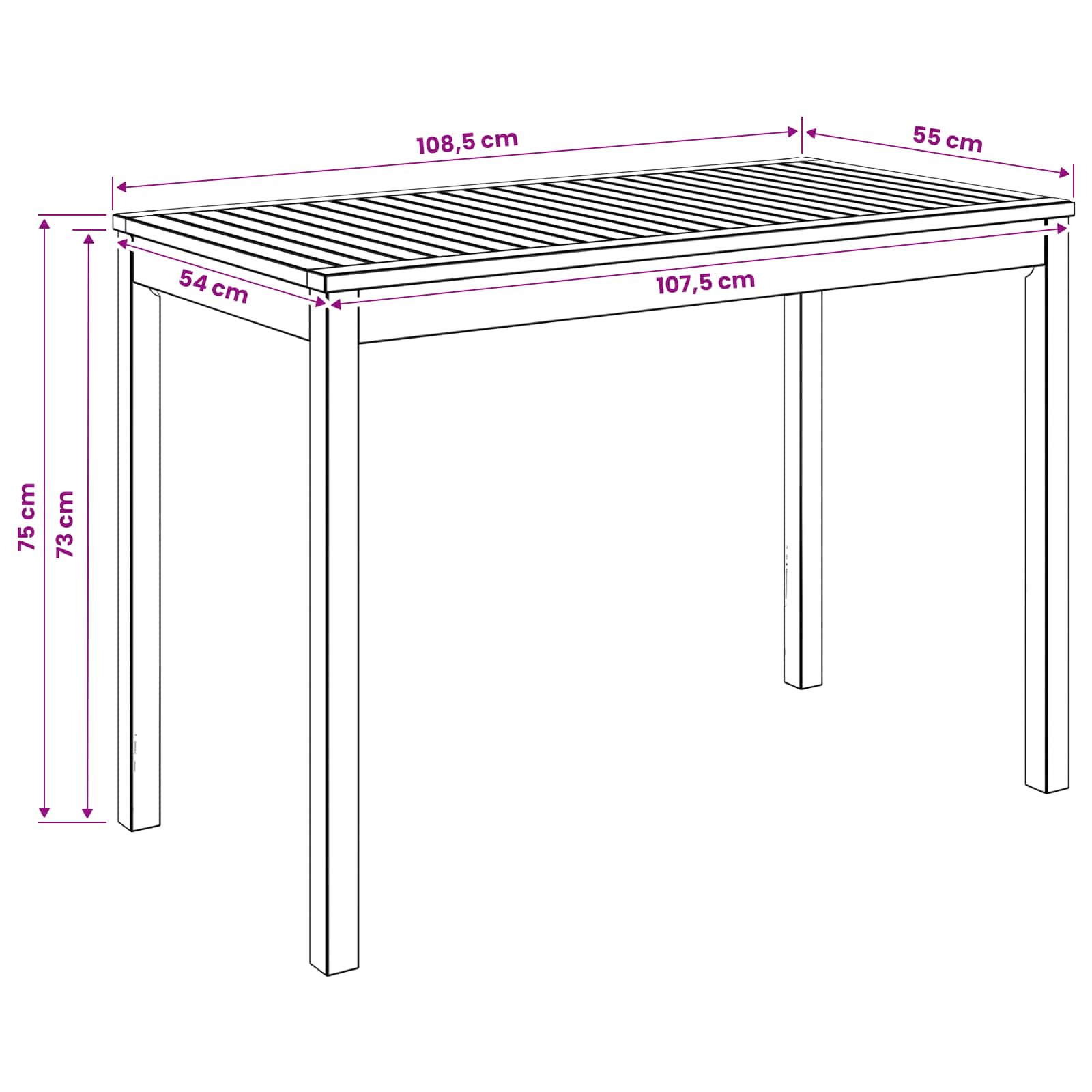 Garden Dinner Table Natural 108.5 x 55 x 75 cm