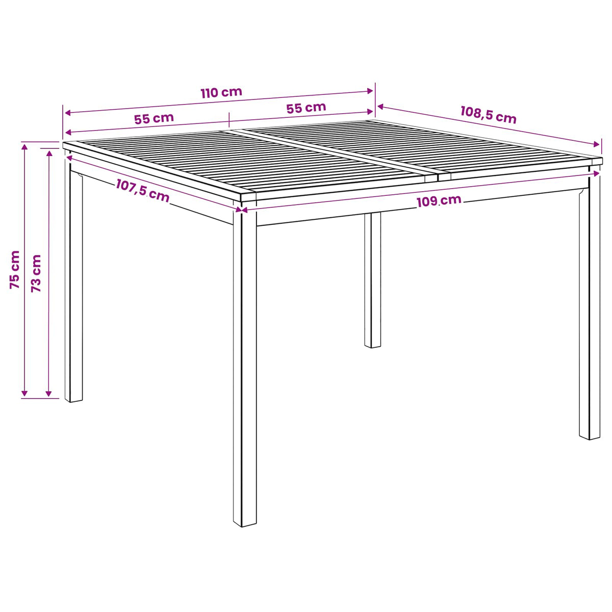 Garden Dinner Table Natural 110 x 108.5 x 75 cm
