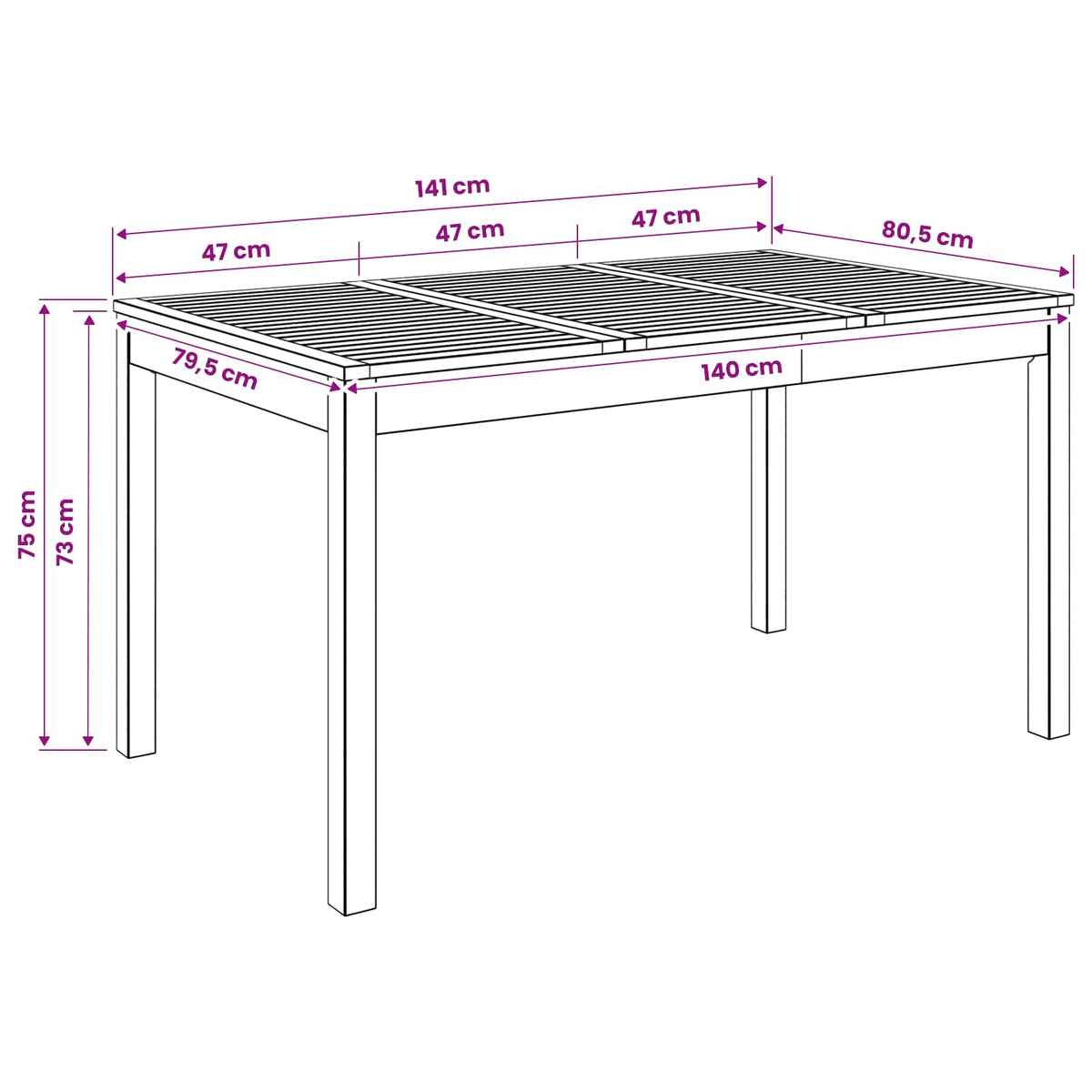 Garden Dinner Table Natural 141 x 80.5 x 75 cm