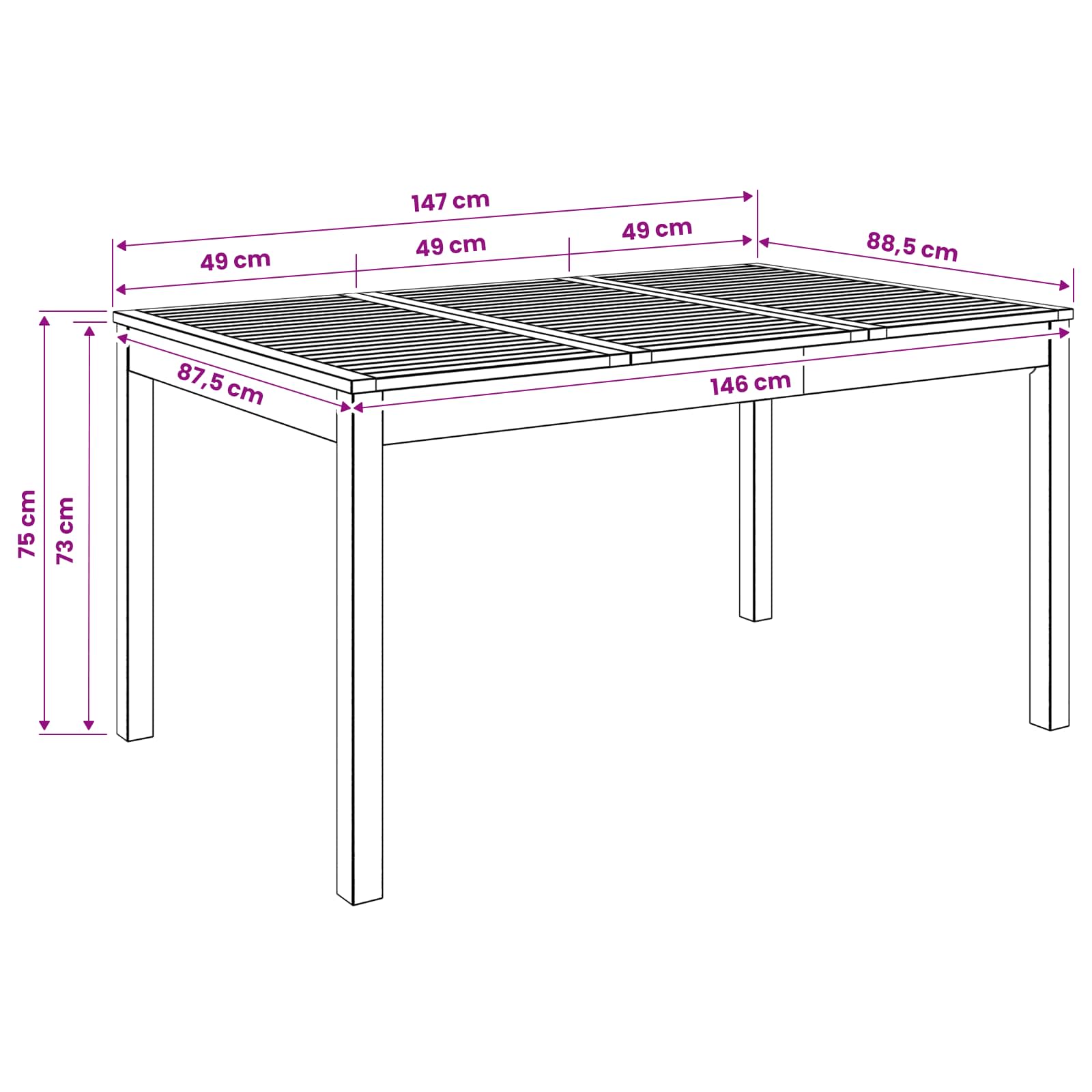 Garden Dinner Table Natural 147 x 88.5 x 75 cm