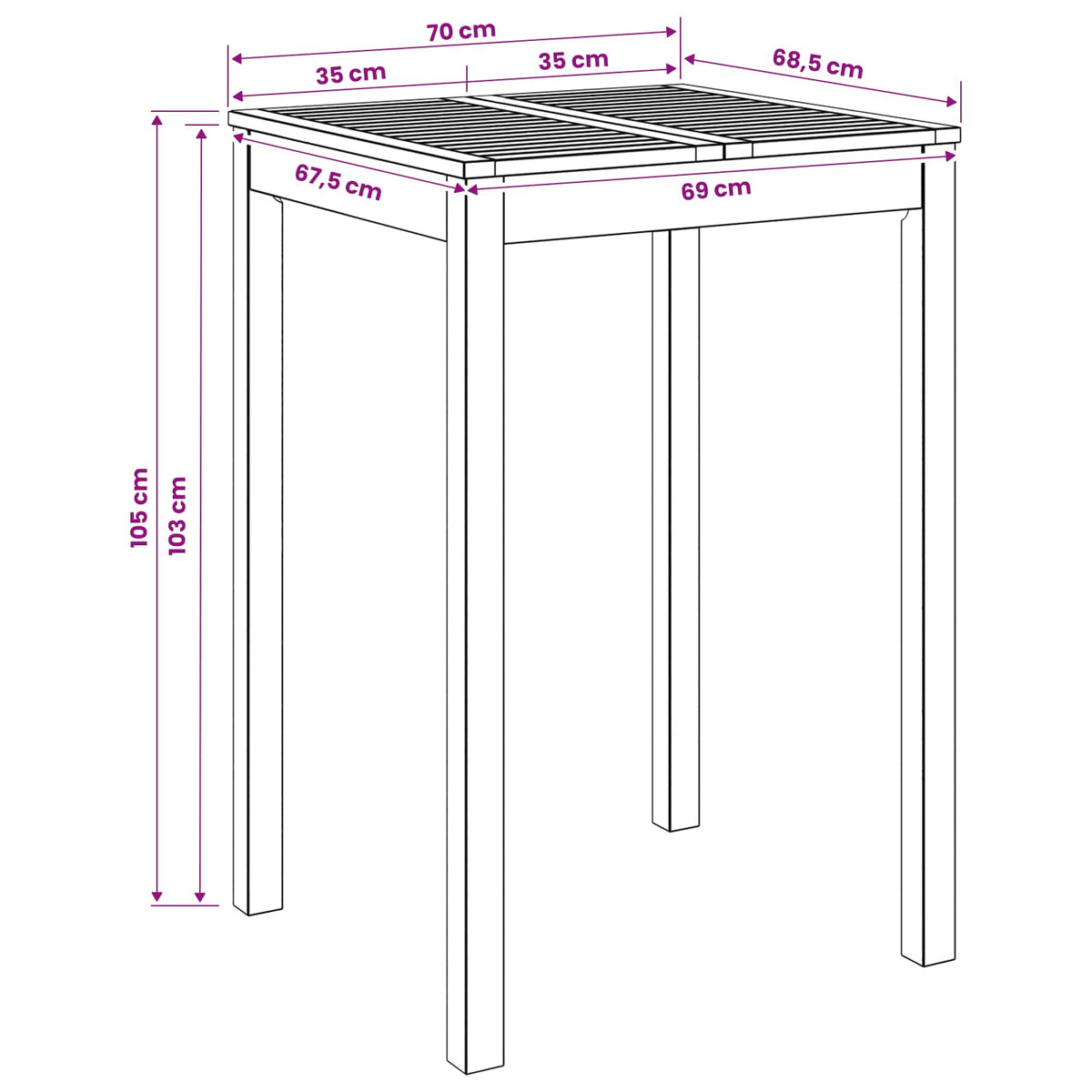 Garden Bar Table Natural 70 x 68.5 x 105 cm Solid Acacia Wood