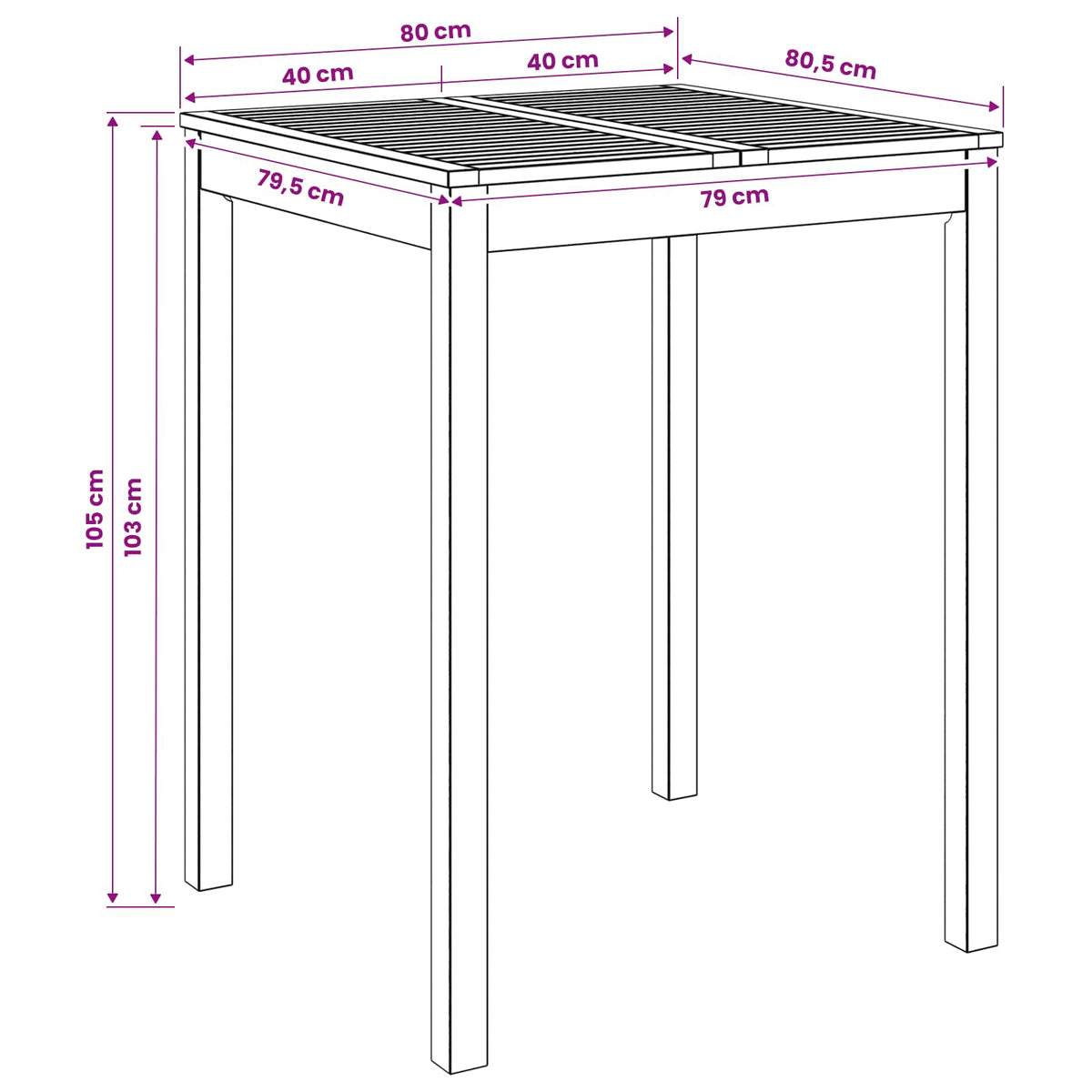Garden Bar Table Natural 80 x 80.5 x 105 cm Solid Acacia Wood