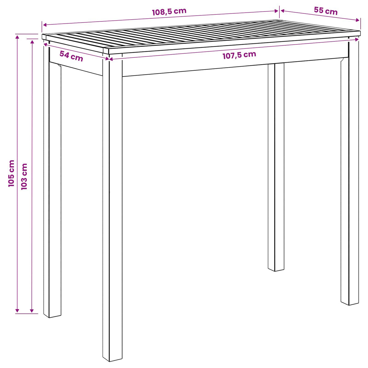 Garden Bar Table Natural 108.5 x 55 x 105 cm Solid Acacia Wood