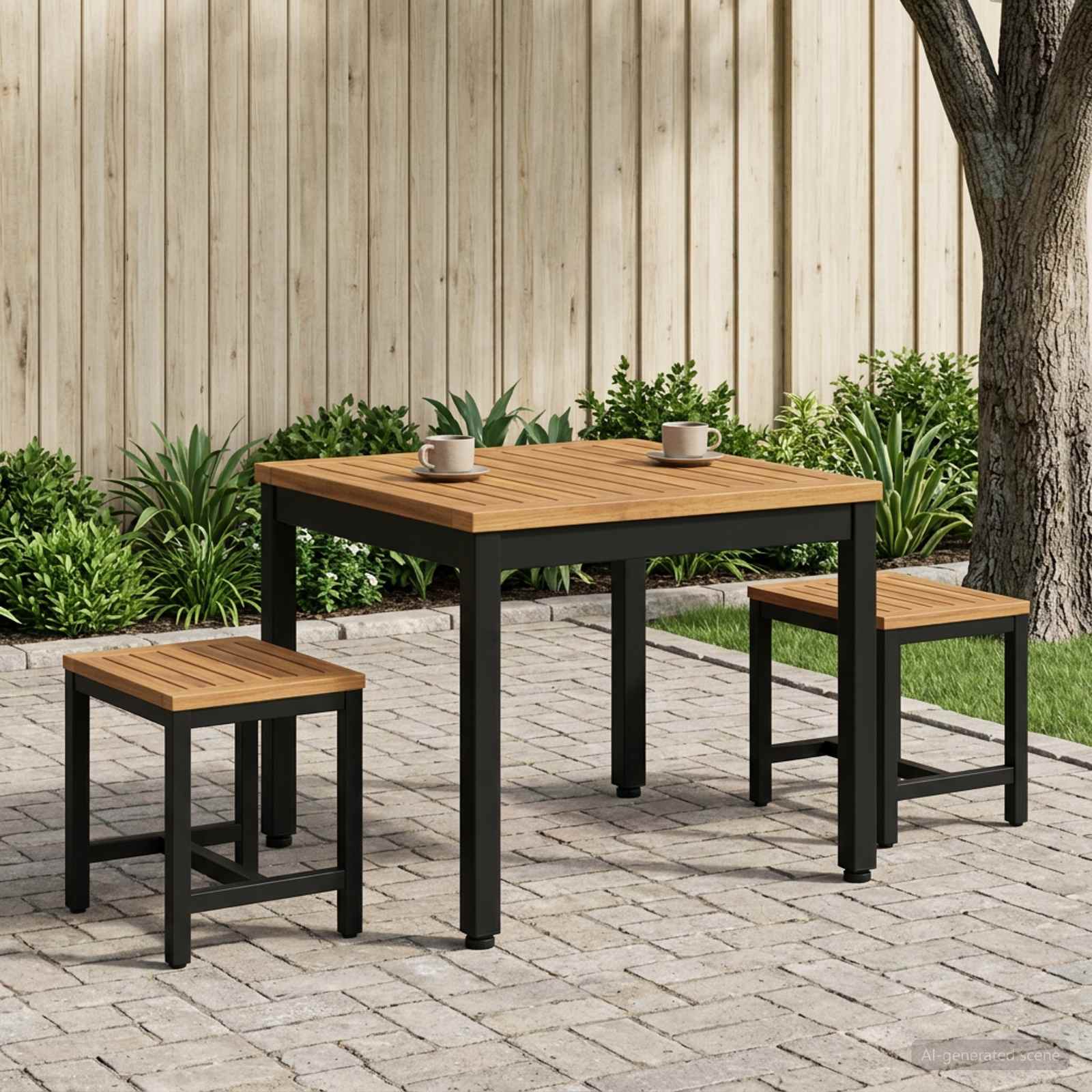 Coffee Table Natural and Black 50 x 48.5 x 36 cm