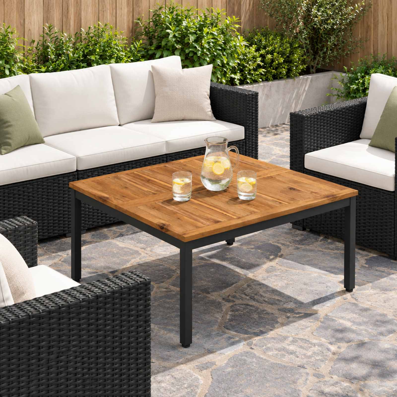 Coffee Table Natural and Black 80 x 80.5 x 45 cm