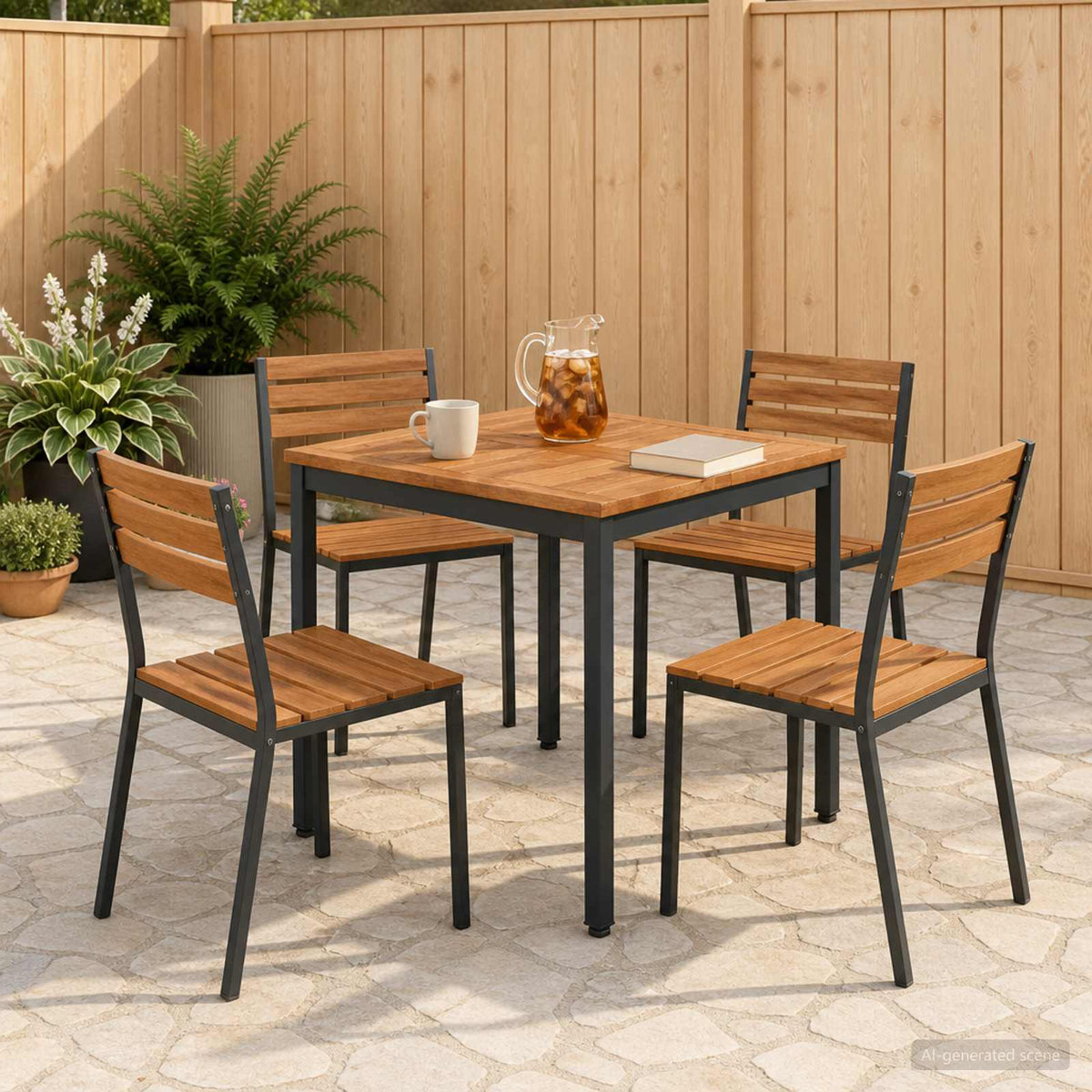Garden Dinner Table Natural and Black 60 x 60.5 x 75 cm