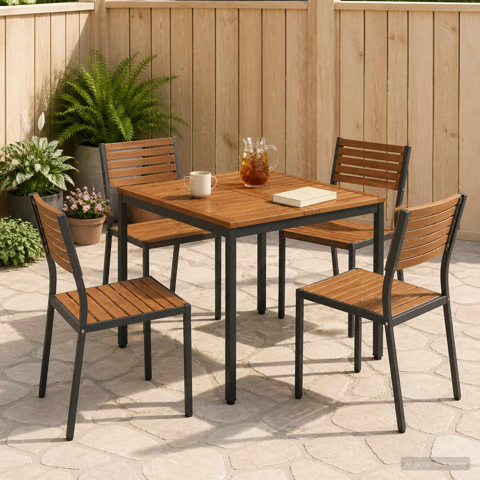 Garden Dinner Table Natural and Black 80 x 80.5 x 75 cm