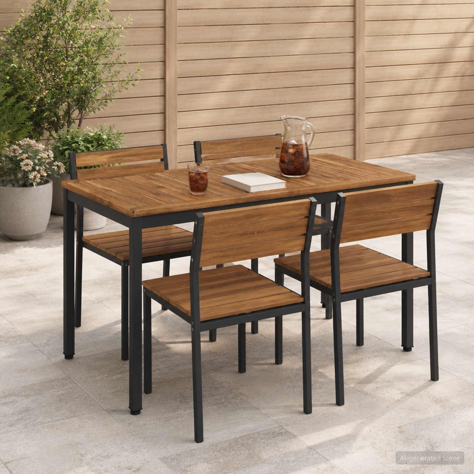 Garden Dinner Table Natural and Black 108.5 x 55 x 75 cm