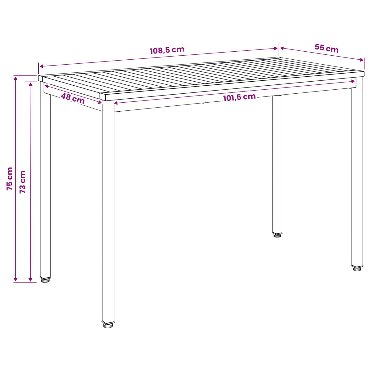 Garden Dinner Table Natural and Black 108.5 x 55 x 75 cm