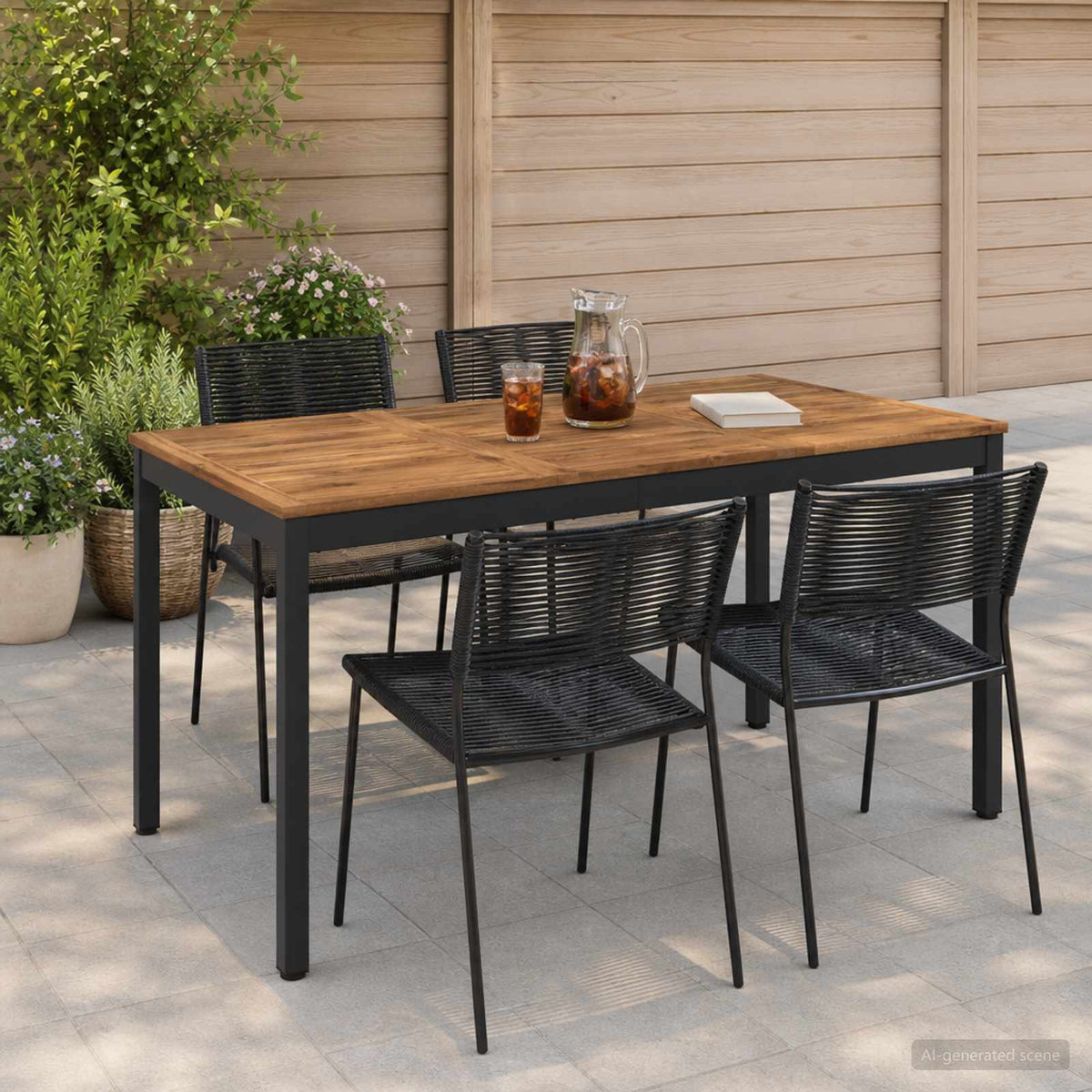 Garden Dinner Table Natural and Black 141 x 80.5 x 75 cm