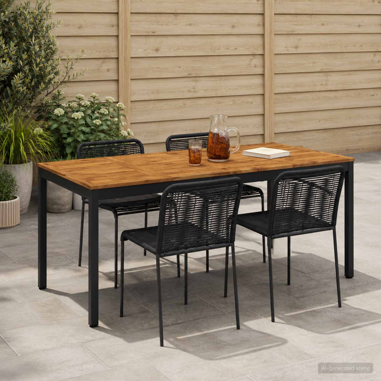 Garden Dinner Table Natural and Black 147 x 88.5 x 75 cm