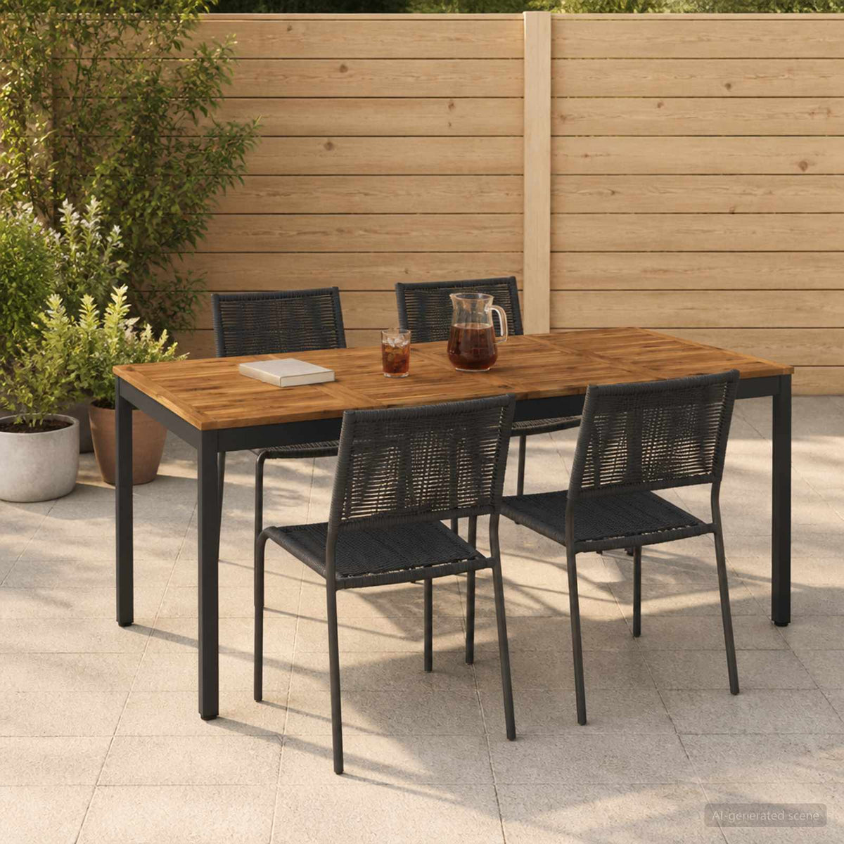 Garden Dinner Table Natural and Black 180 x 88.5 x 75 cm