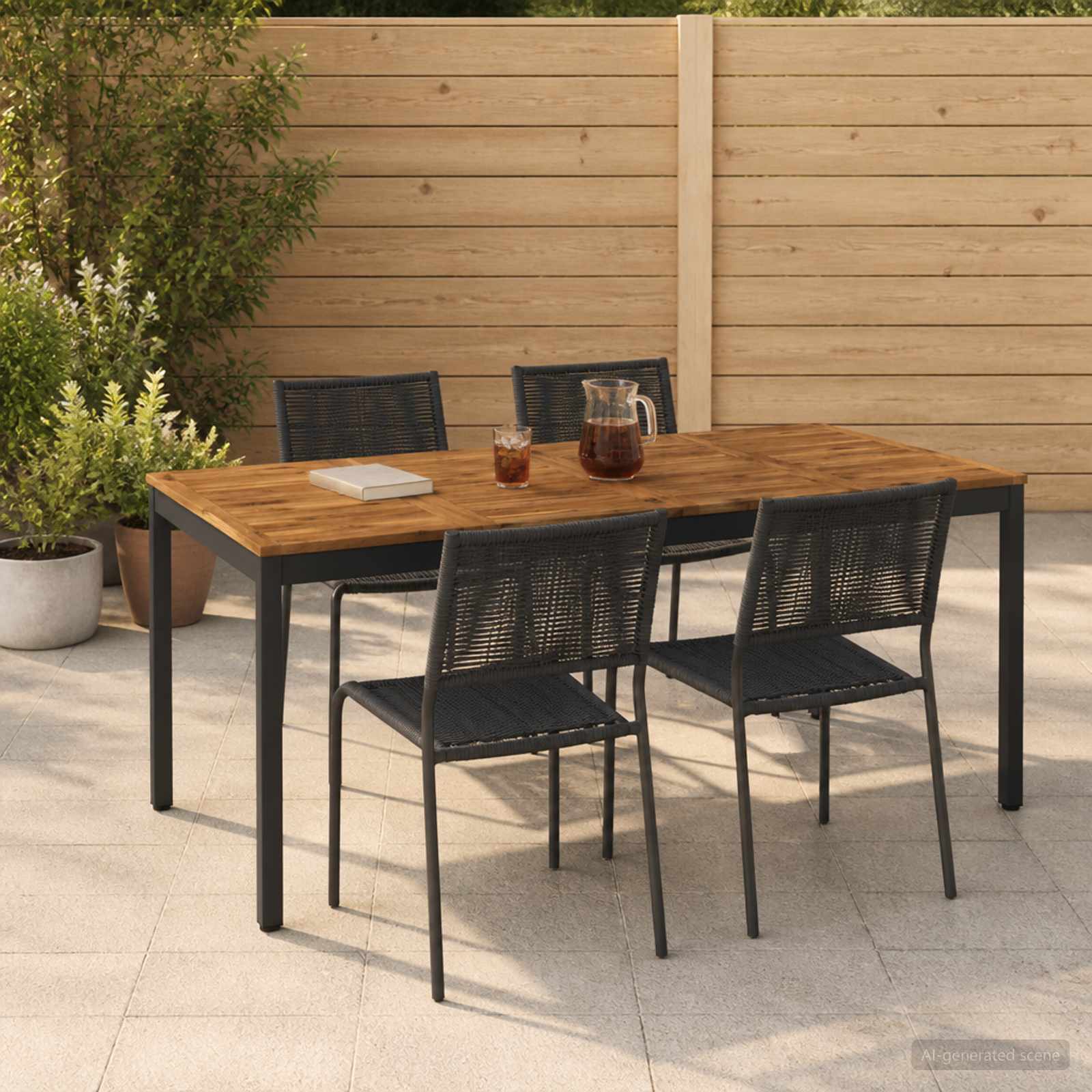 Garden Dinner Table Natural and Black 180 x 88.5 x 75 cm