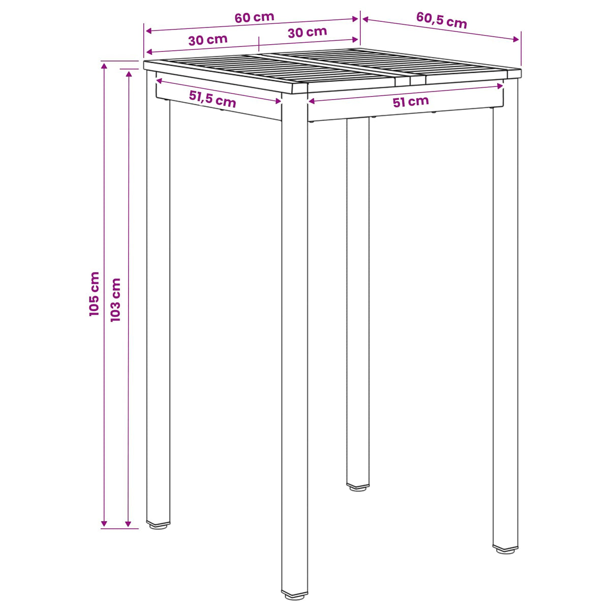 Garden Bar Table Natural and Black 60 x 60.5 x 105 cm
