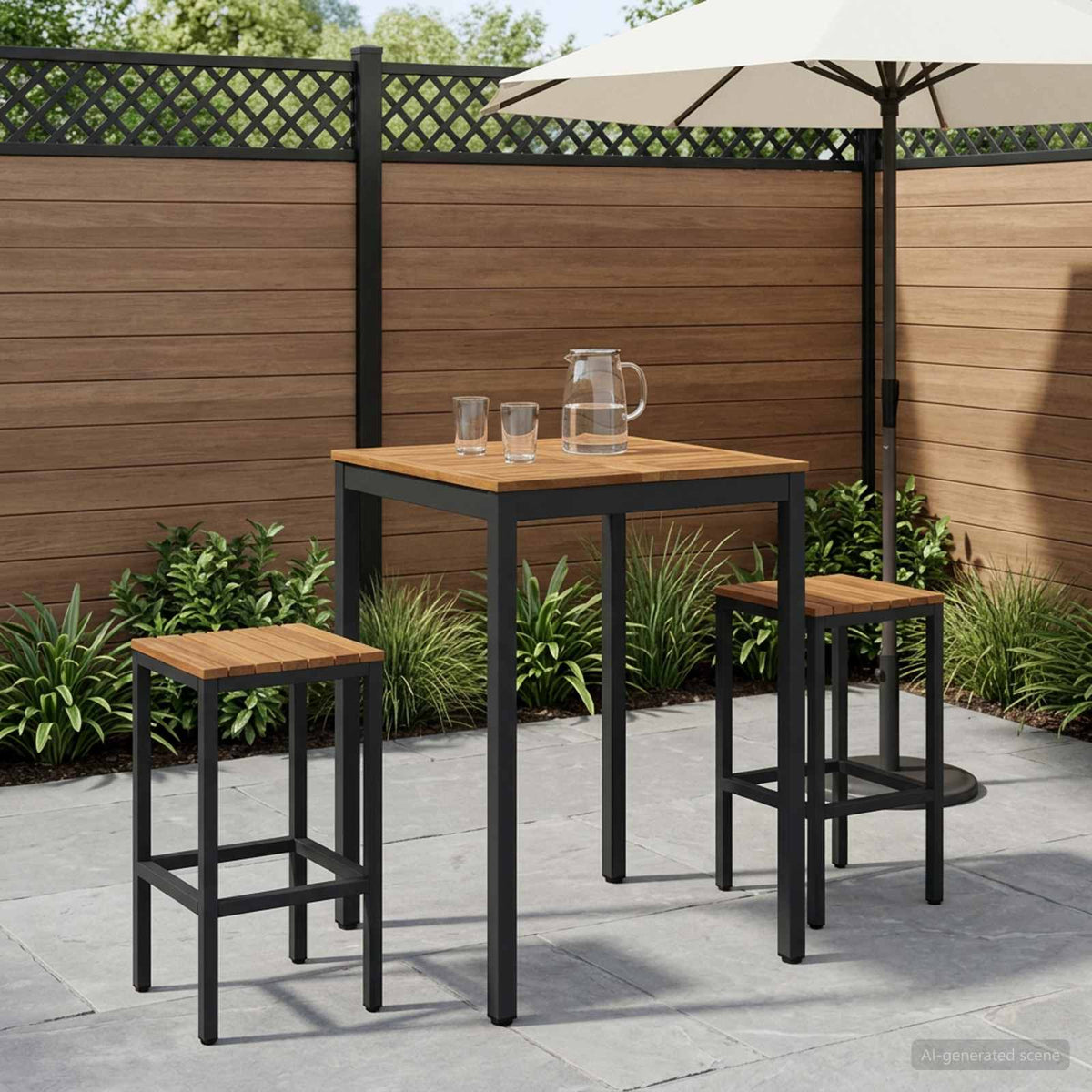 Garden Bar Table Natural and Black 70 x 68.5 x 105 cm