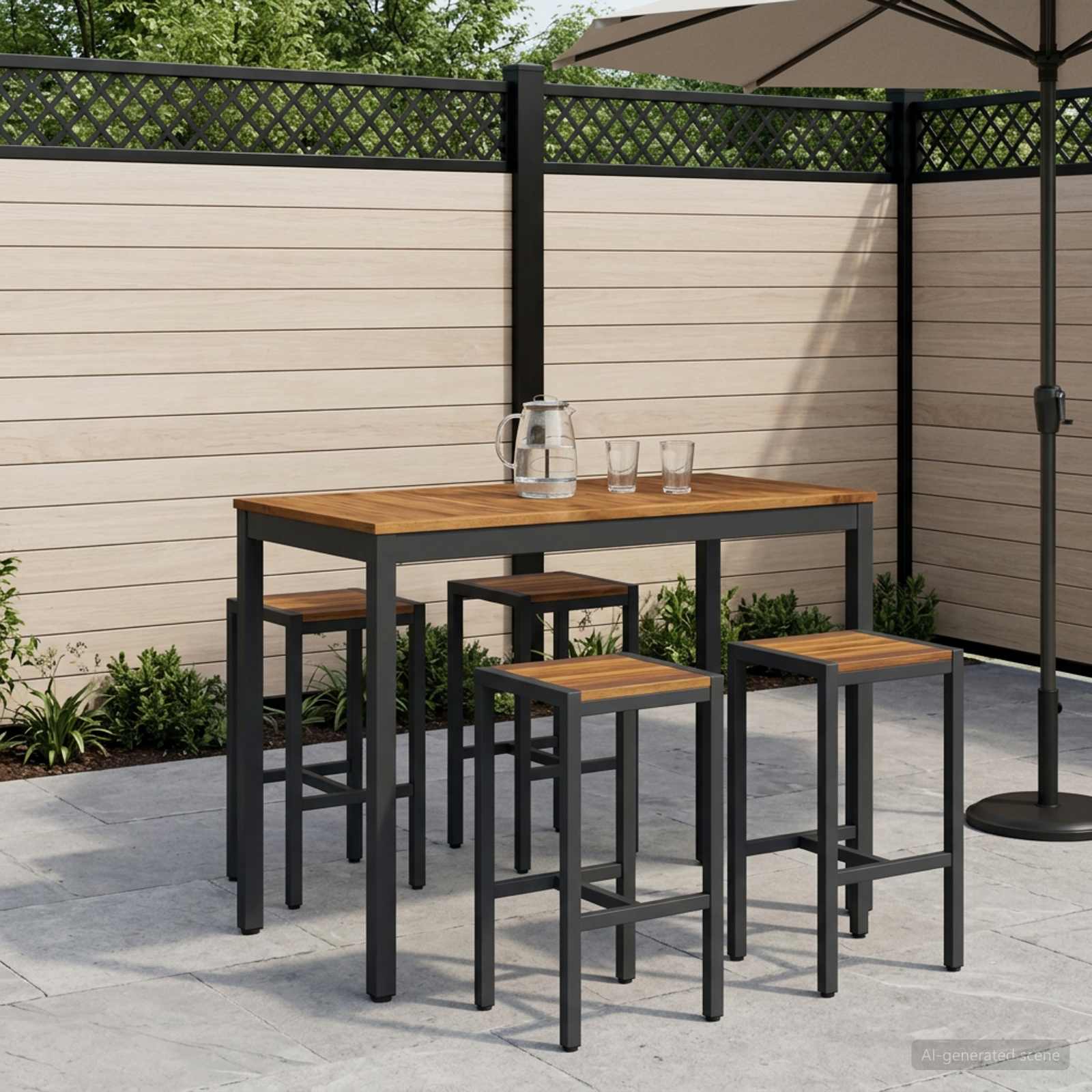 Garden Bar Table Natural and Black 108.5 x 55 x 105 cm