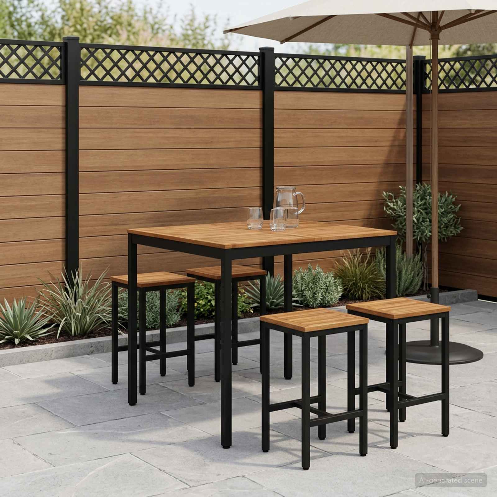 Garden Bar Table Natural and Black 110 x 108.5 x 105 cm