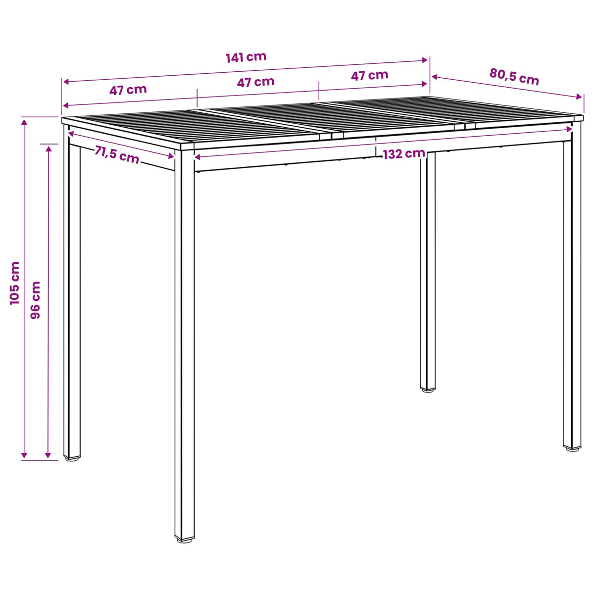Garden Bar Table Natural and Black 141 x 80.5 x 105 cm