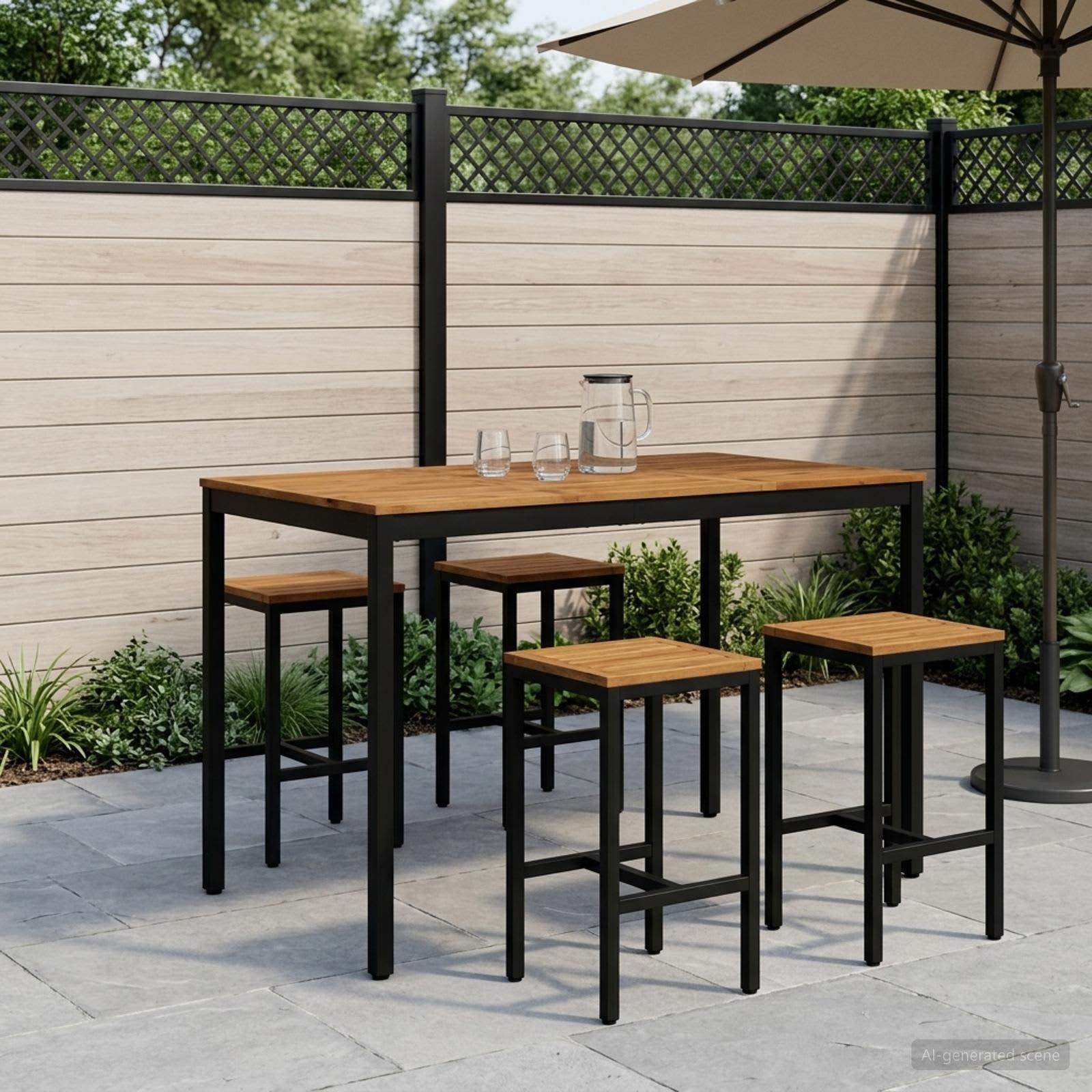 Garden Bar Table Natural and Black 147 x 88.5 x 105 cm