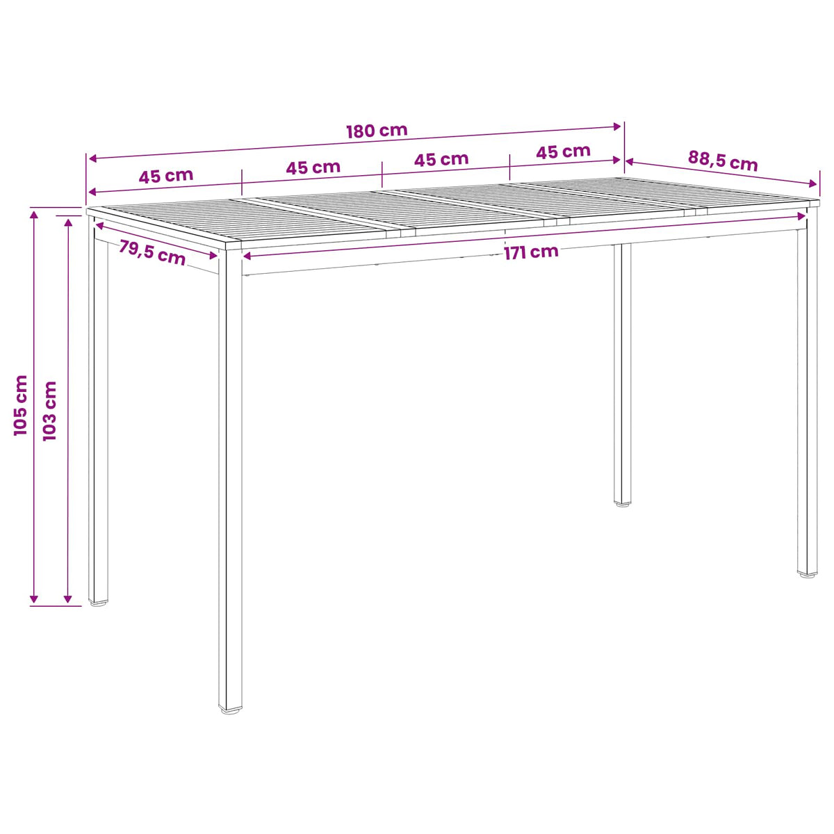 Garden Bar Table Natural and Black 180 x 88.5 x 105 cm