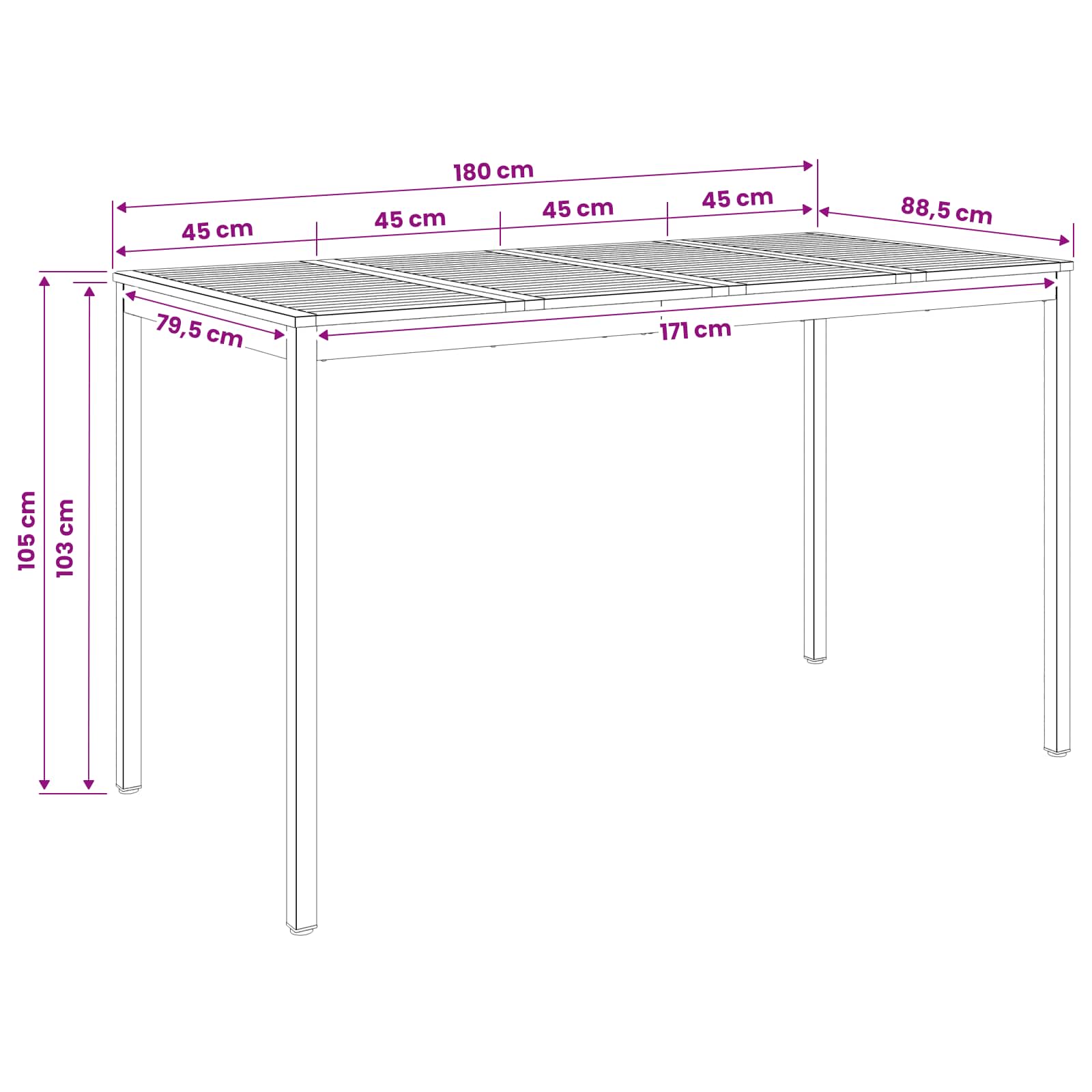 Garden Bar Table Natural and Black 180 x 88.5 x 105 cm